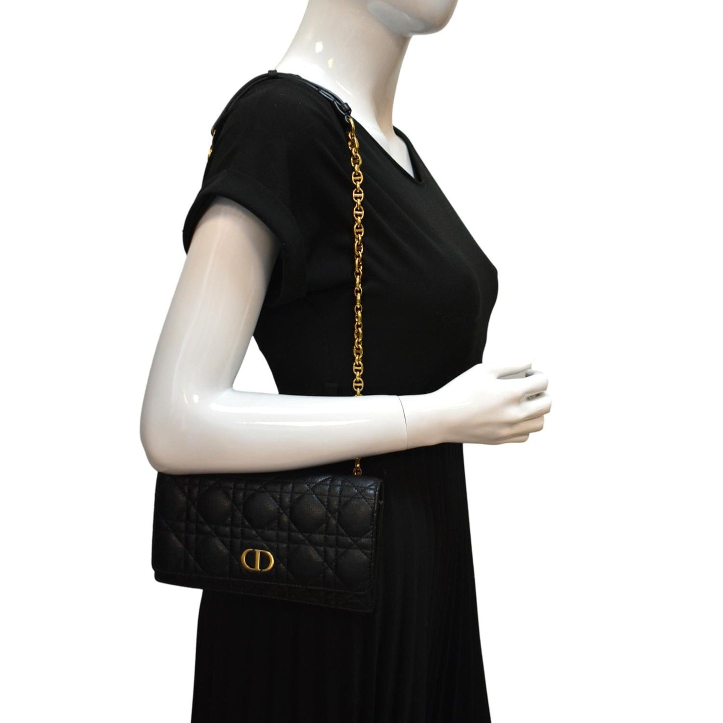 CHRISTIAN DIOR Caro Cannage Calf Leather Shoulder Bag Black