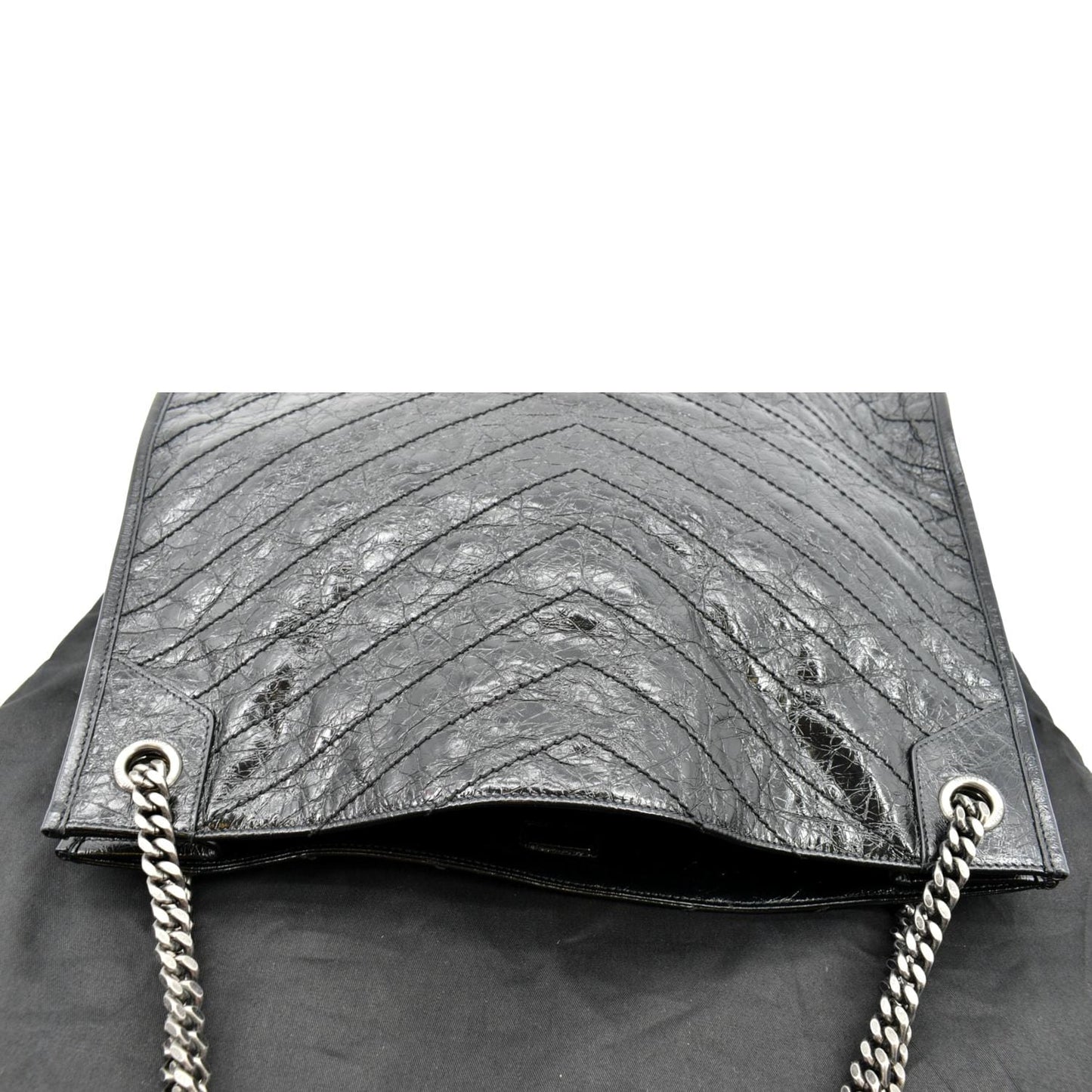 YVES SAINT LAURENT Niki Large Crinkle Leather Shopper Tote Bag Black