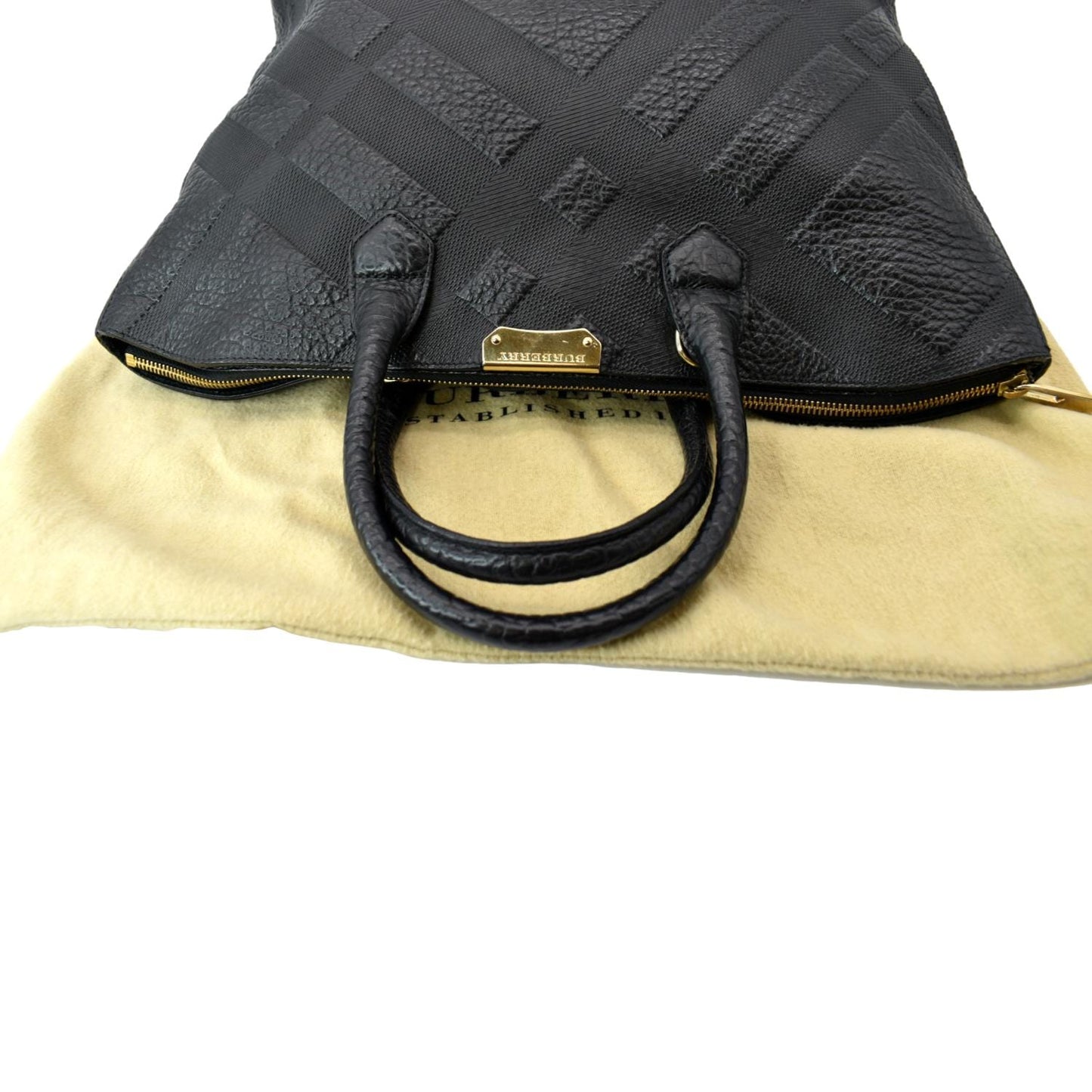 BURBERRY Dewsbury Medium Grain Check Embossed Tote Bag Black
