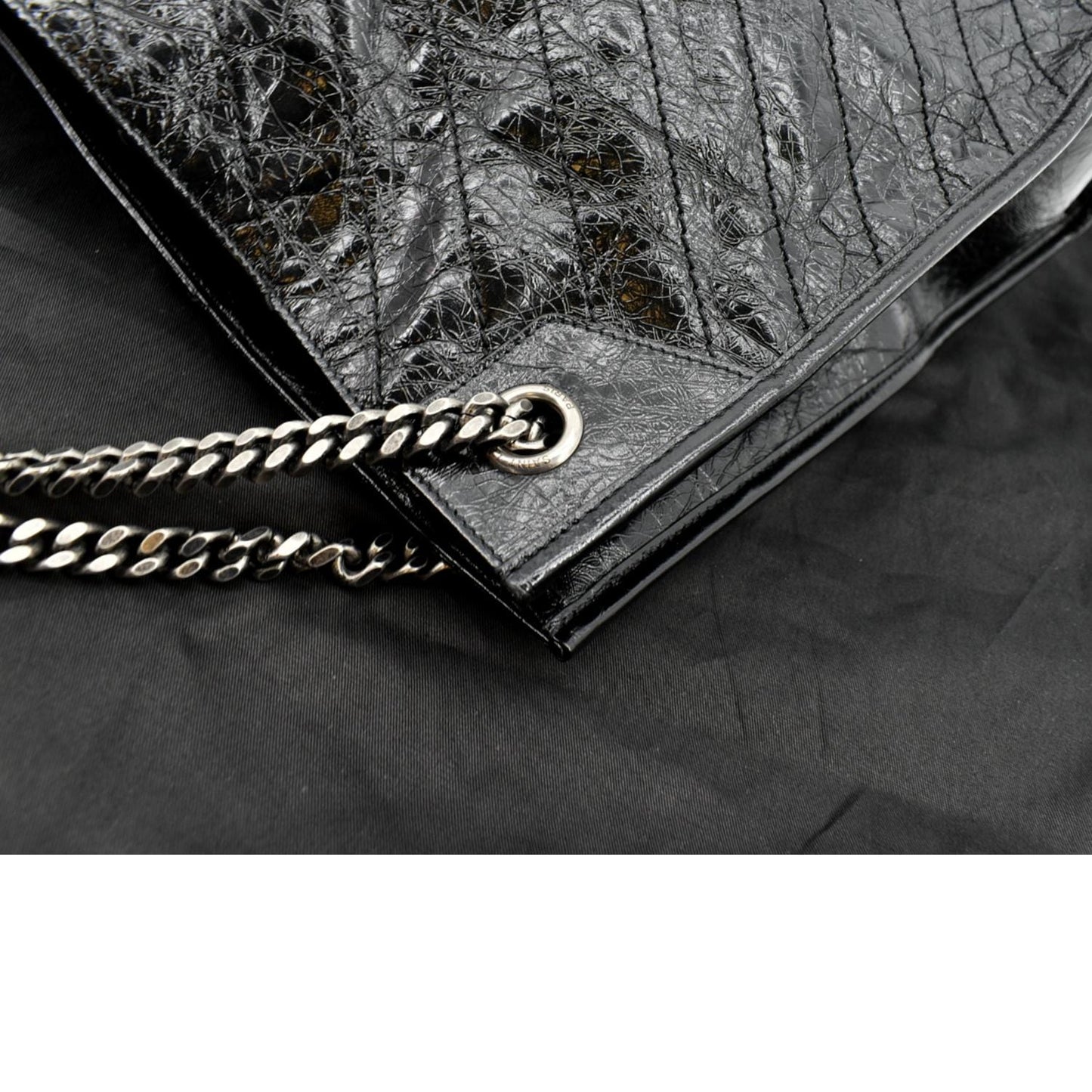 YVES SAINT LAURENT Niki Large Crinkle Leather Shopper Tote Bag Black