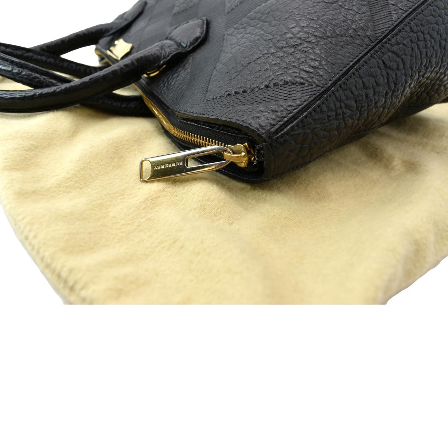 BURBERRY Dewsbury Medium Grain Check Embossed Tote Bag Black