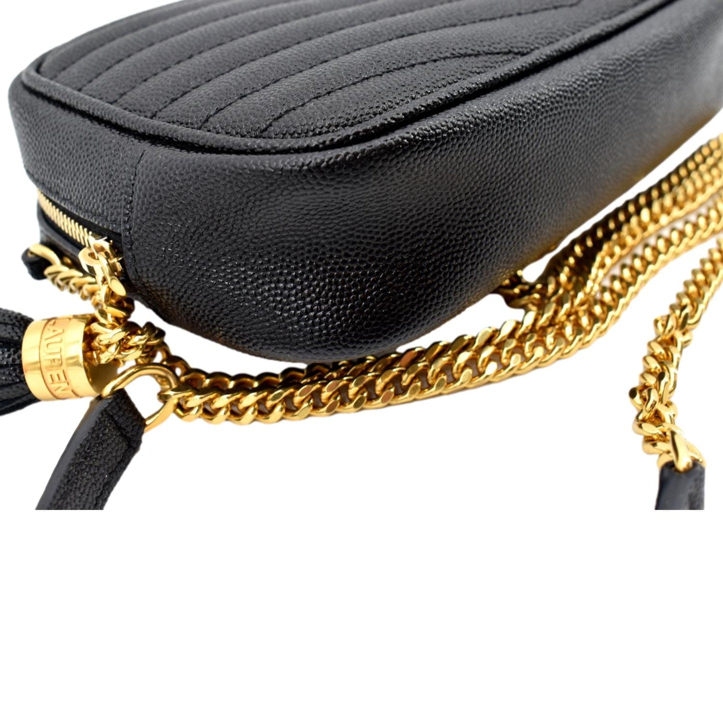 YVES SAINT LAURENT Lou Chevron Leather Camera Crossbody Bag Black