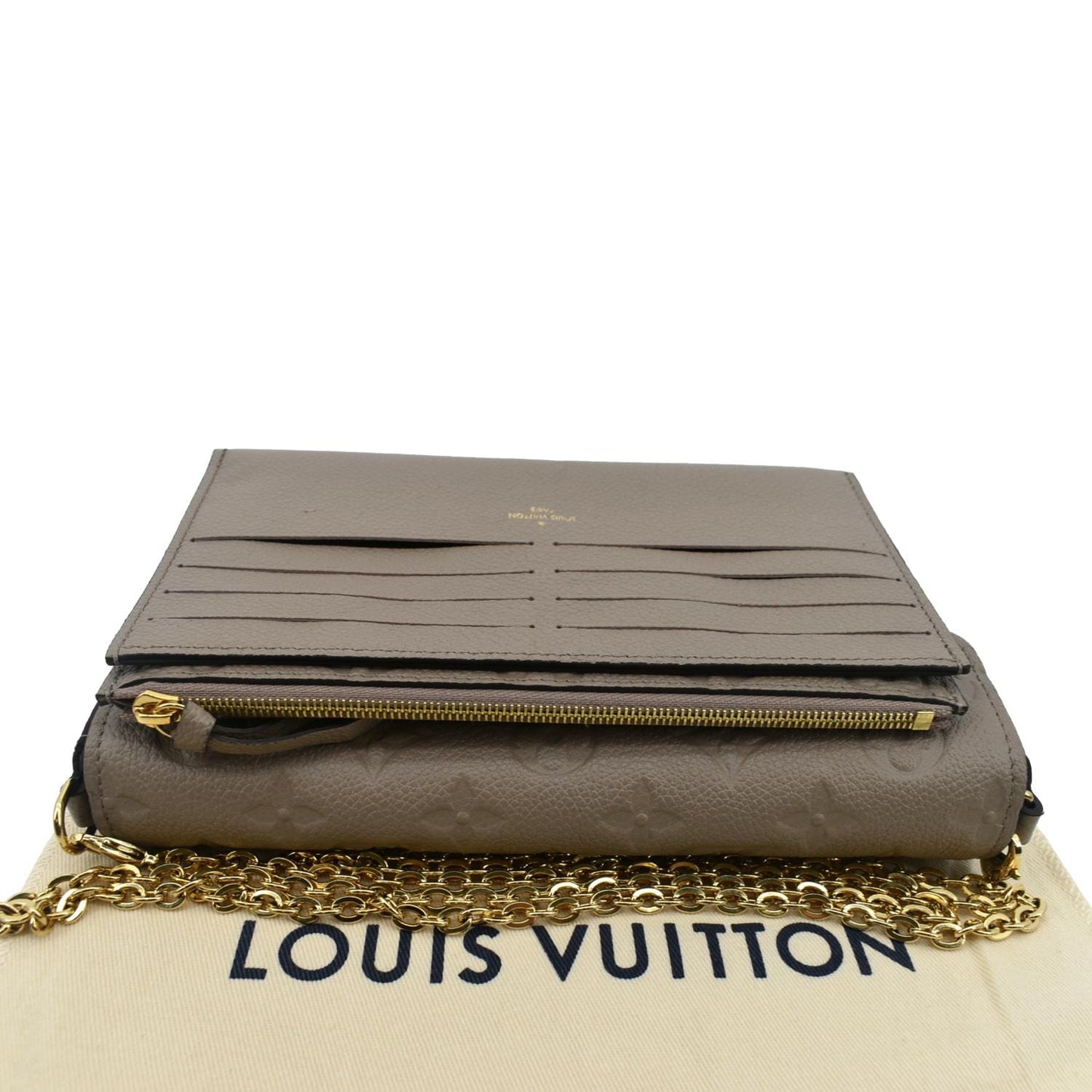 LOUIS VUITTON Pochette Felicie Monogram Empreinte Leather Chain Wallet Tourterelle