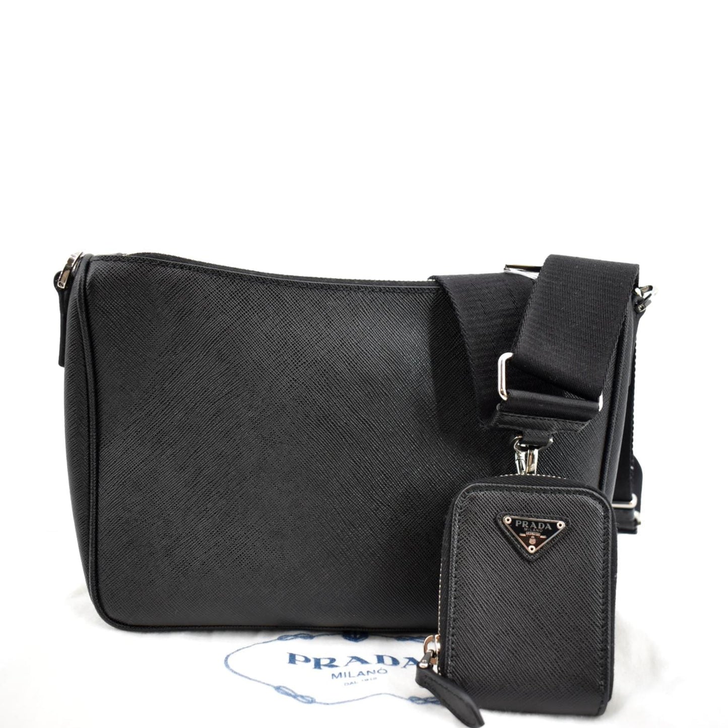 PRADA Saffiano Leather Shoulder Bag Black 2VH113