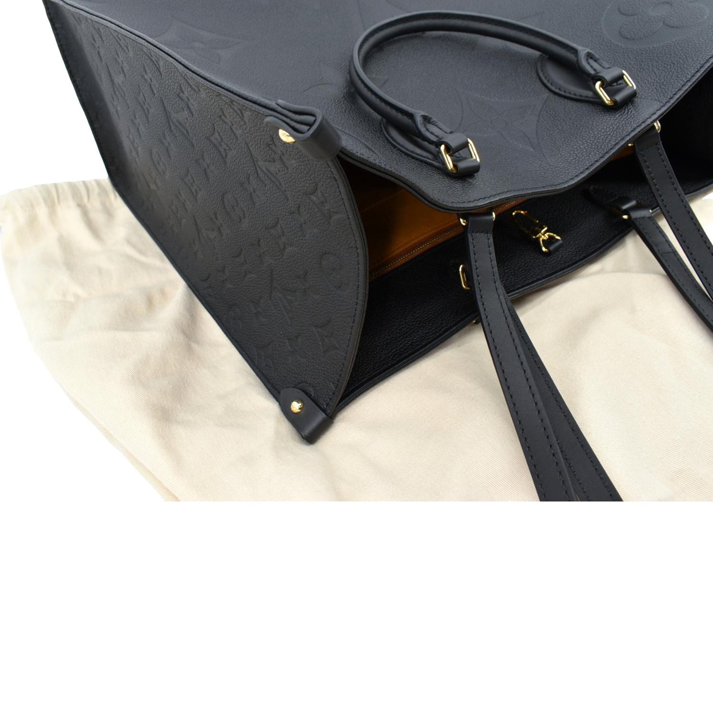 LOUIS VUITTON Onthego GM Monogram Empreinte Leather Tote Bag Black