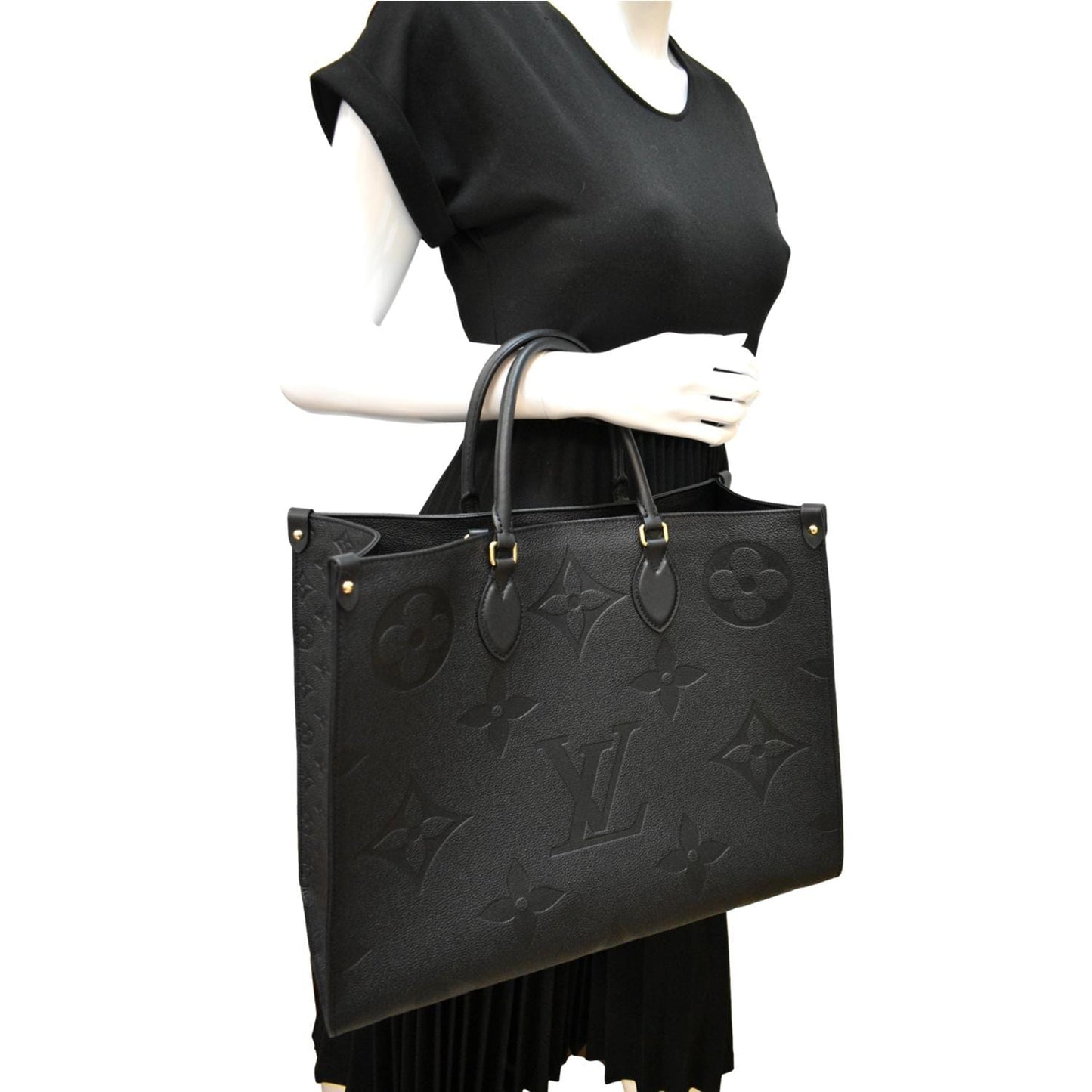 LOUIS VUITTON Onthego GM Monogram Empreinte Leather Tote Bag Black