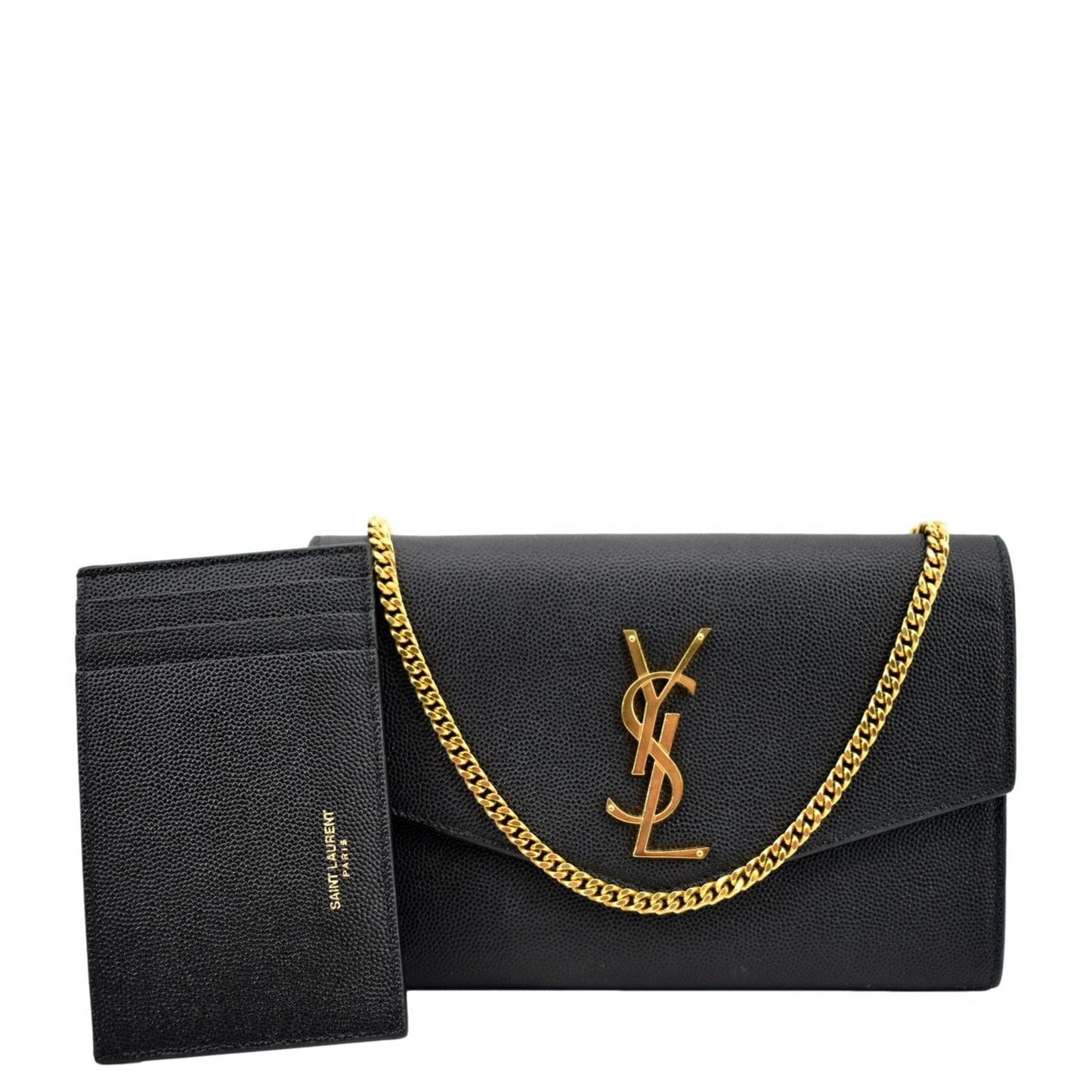 YVES SAINT LAURENT Uptown Leather Crossbody Chain Wallet Black