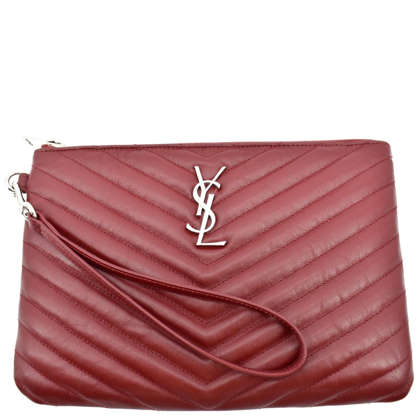 YVES SAINT LAURENT Monogram Leather Pouch Maroon