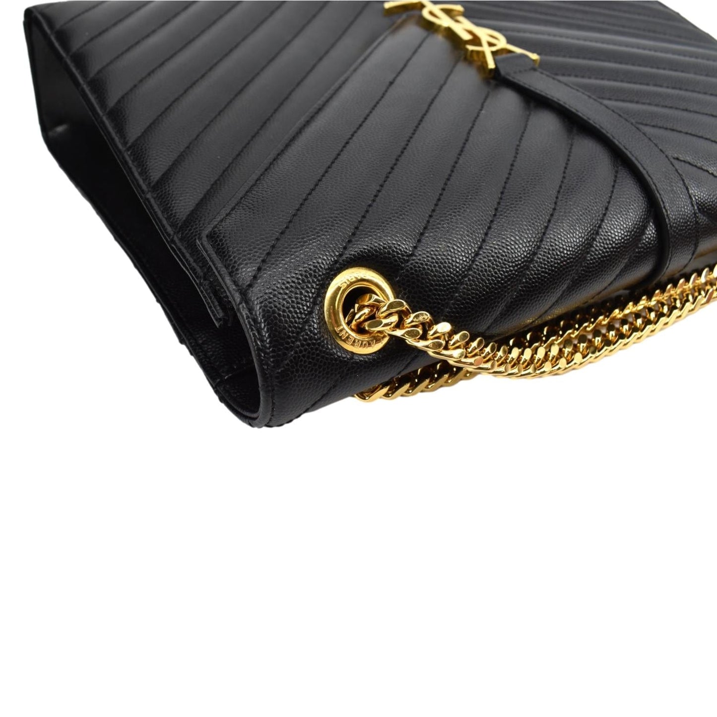 YVES SAINT LAURENT Large Envelope Mix Matelasse Grain De Poudre Chain Shoulder Bag Black