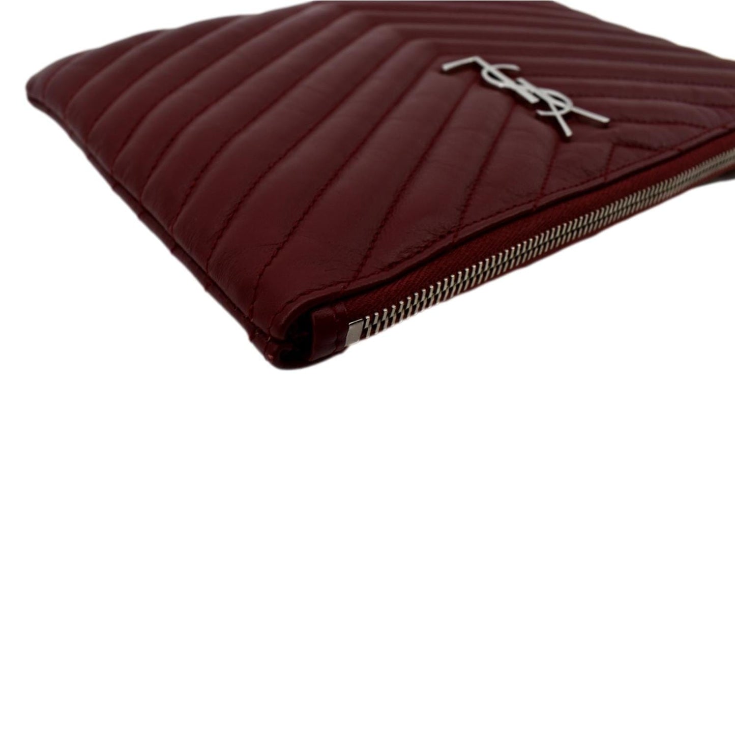 YVES SAINT LAURENT Monogram Leather Pouch Maroon