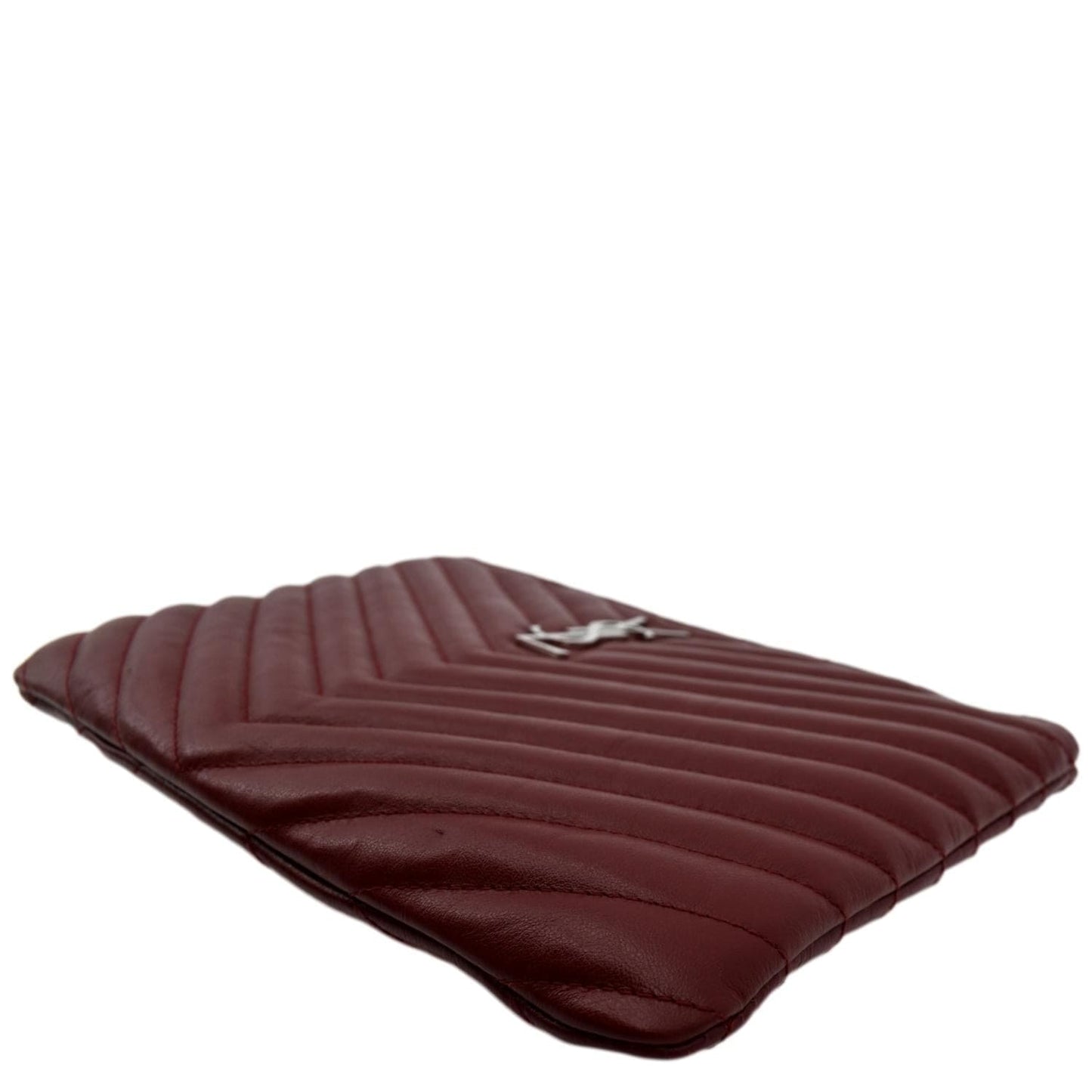 YVES SAINT LAURENT Monogram Leather Pouch Maroon