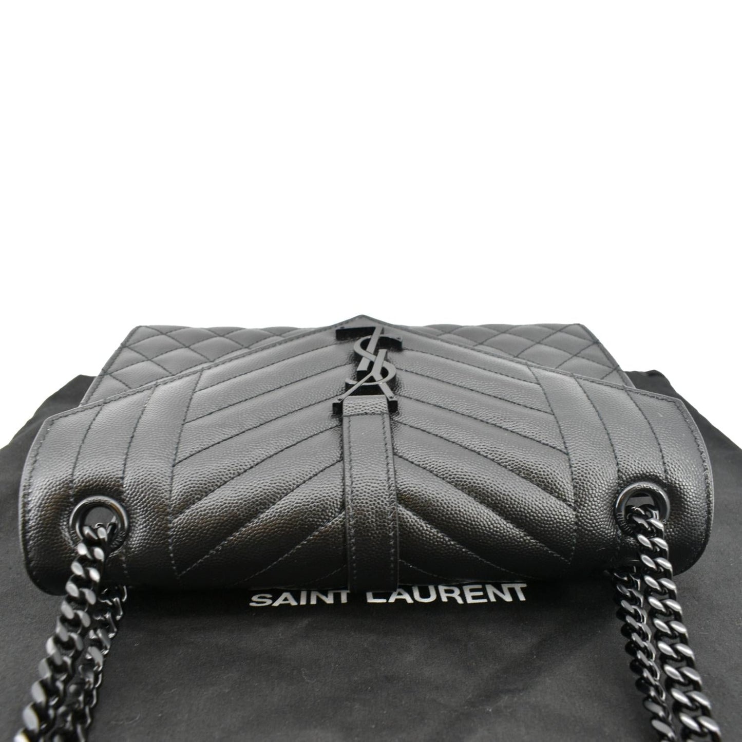 YVES SAINT LAURENT Medium Envelope Leather Chain Shoulder Bag Black