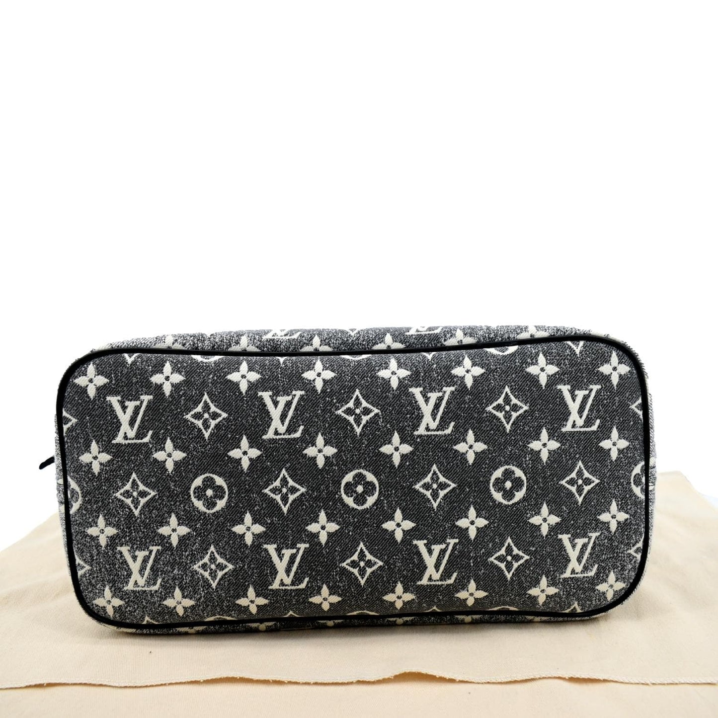 LOUIS VUITTON Neverfull MM Denim Leather Tote Bag Gray