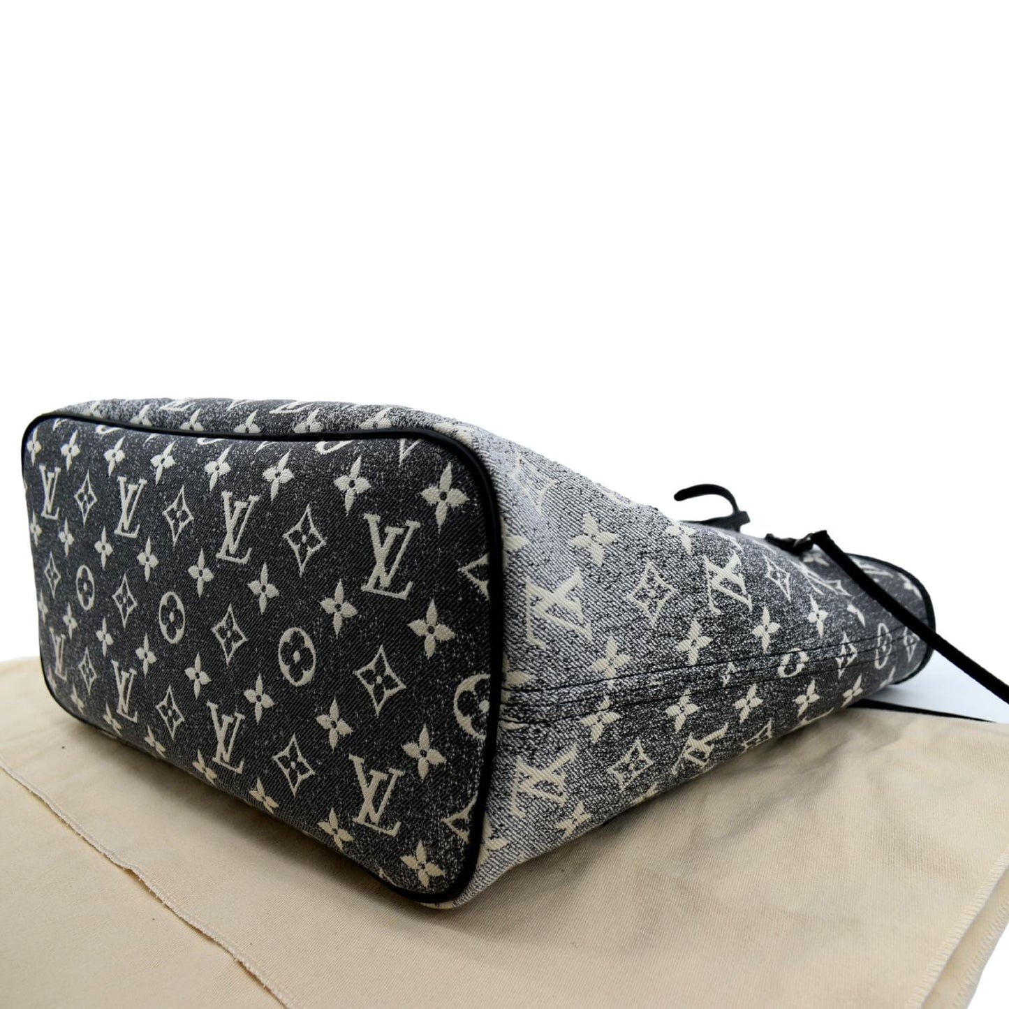 LOUIS VUITTON Neverfull MM Denim Leather Tote Bag Gray