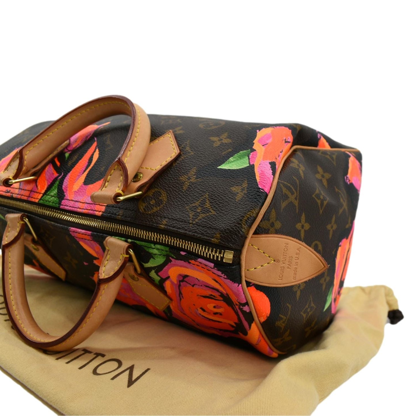 LOUIS VUITTON Roses Speedy 30 Monogram Canvas Satchel Bag Brown