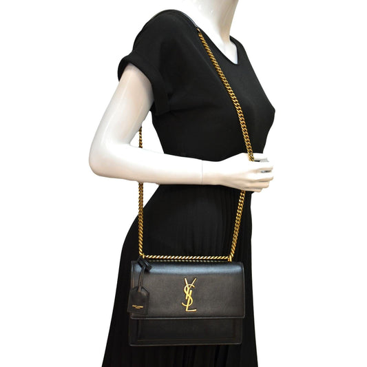 YVES SAINT LAURENT Monogram Sunset Medium Leather Shoulder Bag Black