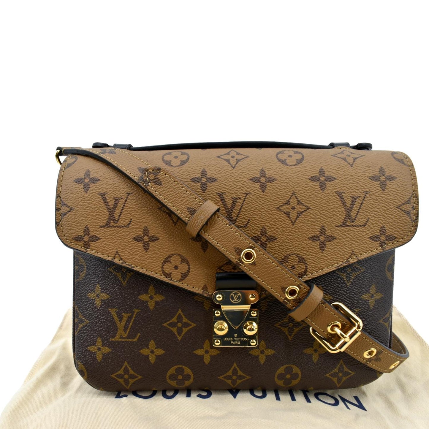 LOUIS VUITTON Metis Pochette Reverse Monogram Canvas Crossbody Bag Brown