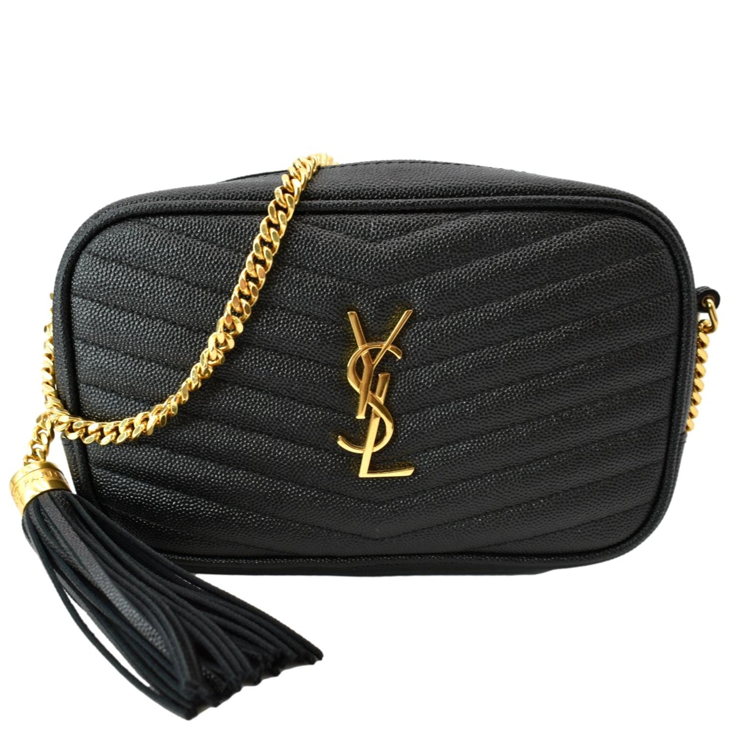 YVES SAINT LAURENT Mini Lou Leather Camera Crossbody Bag Black