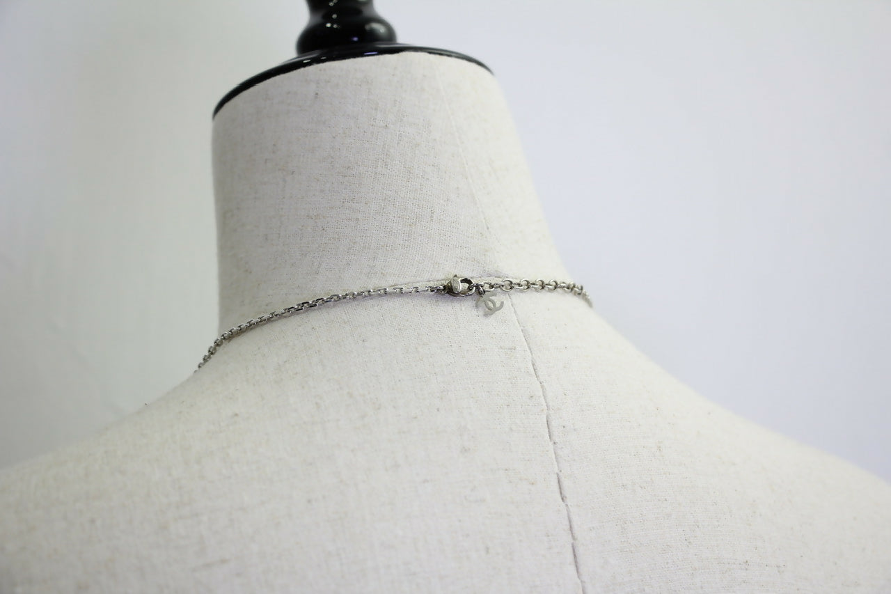 Chanel Vintage 05P Acrylic Transparent Rhinestone Black CC Double-Sided Necklace