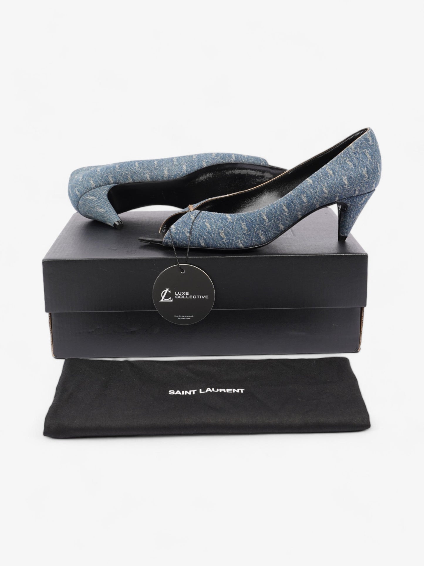 Saint Laurent Lola Monogram Denim Heels 50 Blue Denim EU 36 UK 3