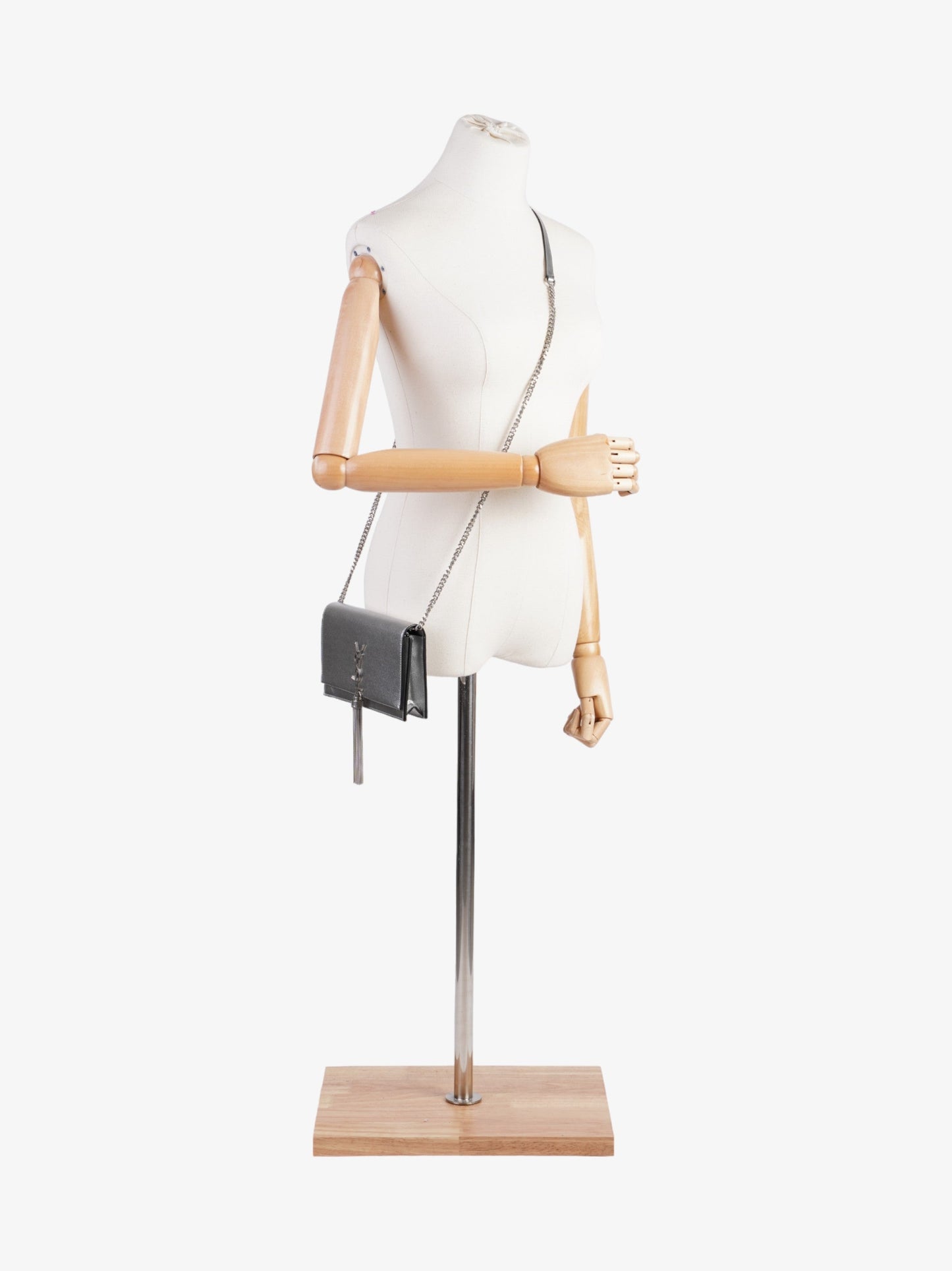 Saint Laurent Kate Monogram Tassel Silver Leather