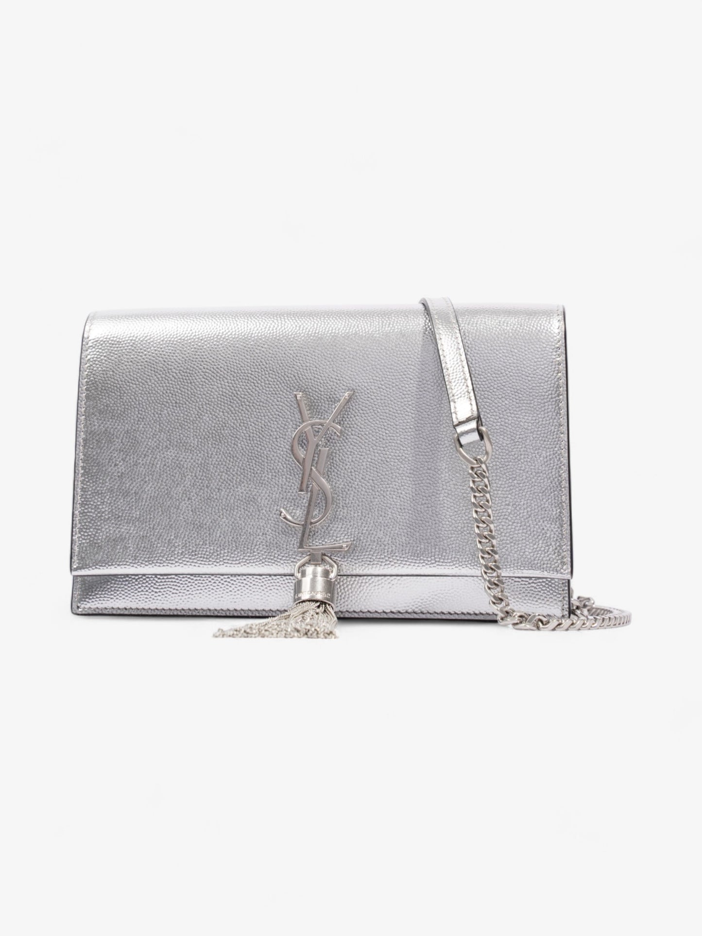 Saint Laurent Kate Monogram Tassel Silver Leather