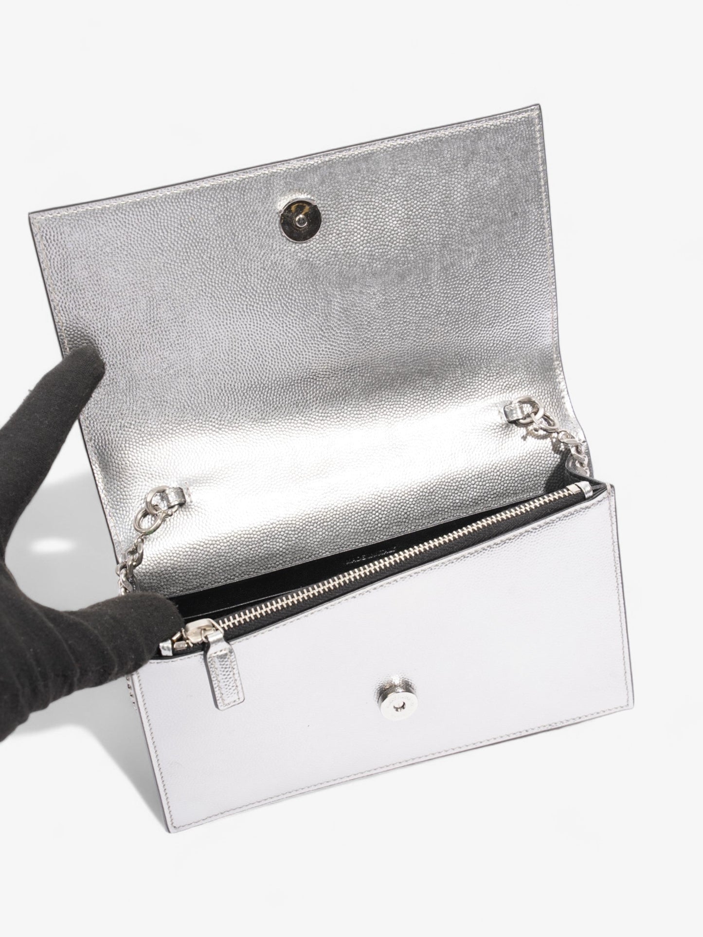 Saint Laurent Kate Monogram Tassel Silver Leather