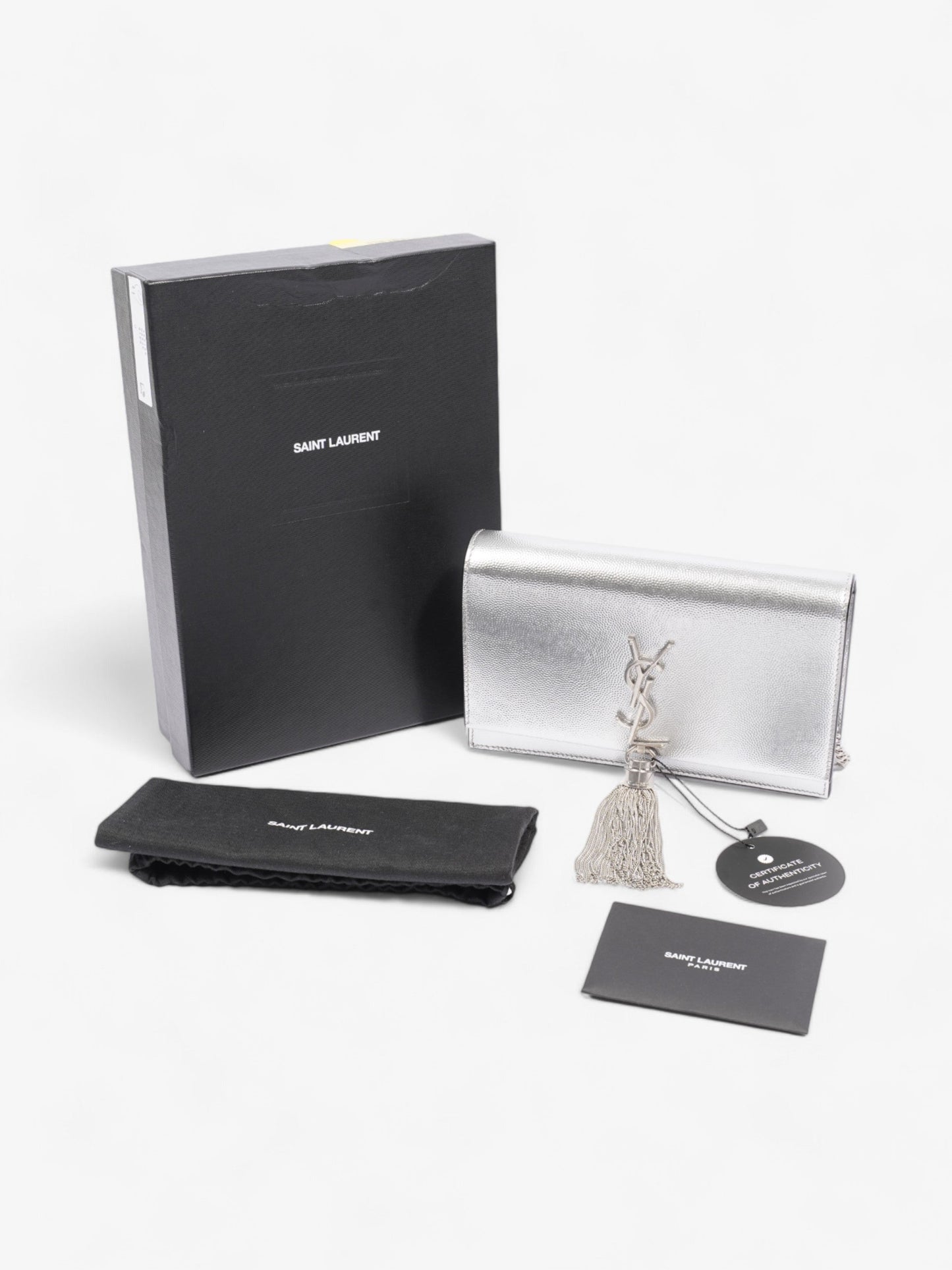 Saint Laurent Kate Monogram Tassel Silver Leather