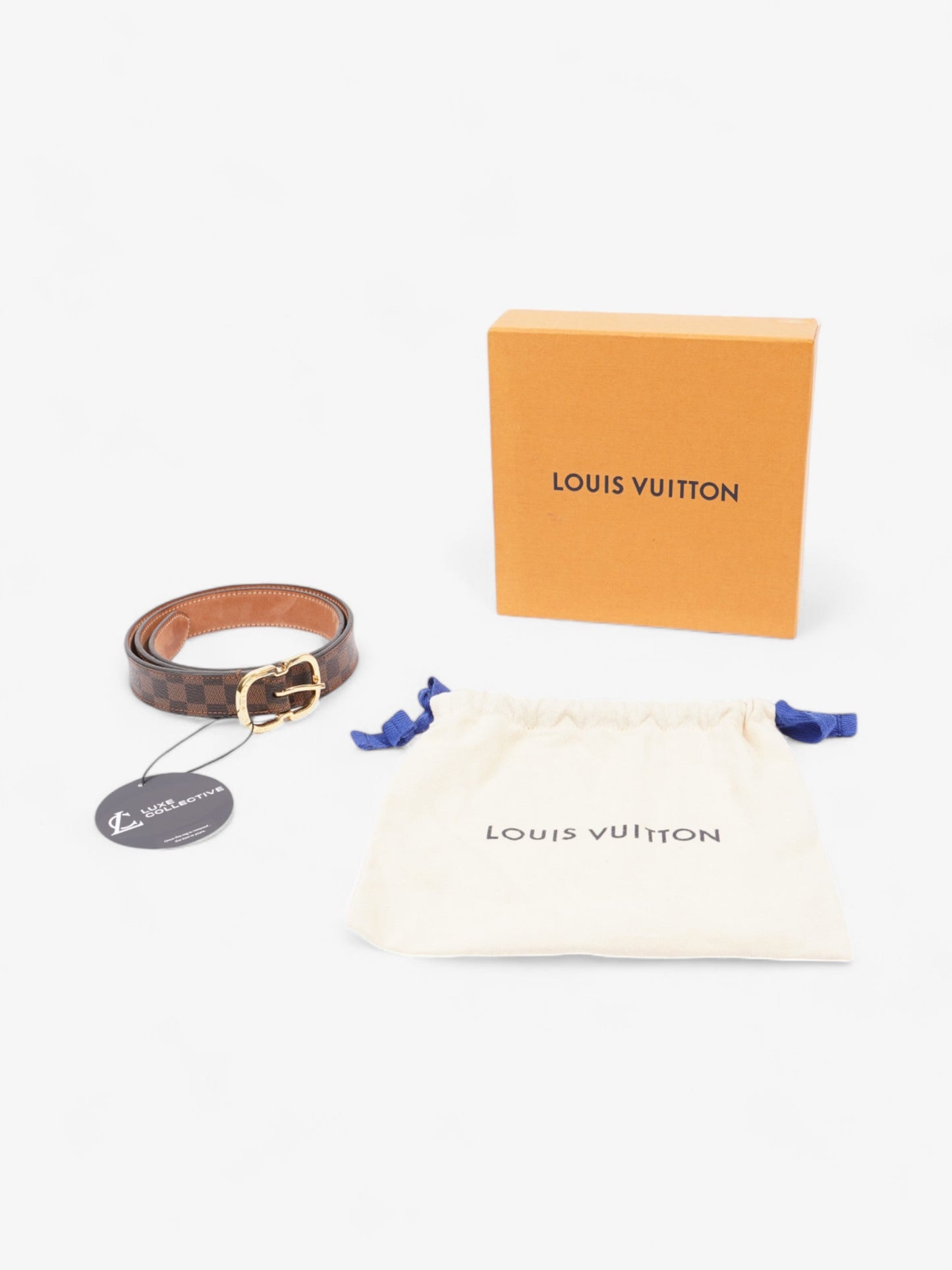 Louis Vuitton Mini 25mm Belt Damier Ebene / Gold Coated Canvas 75cm / 30"