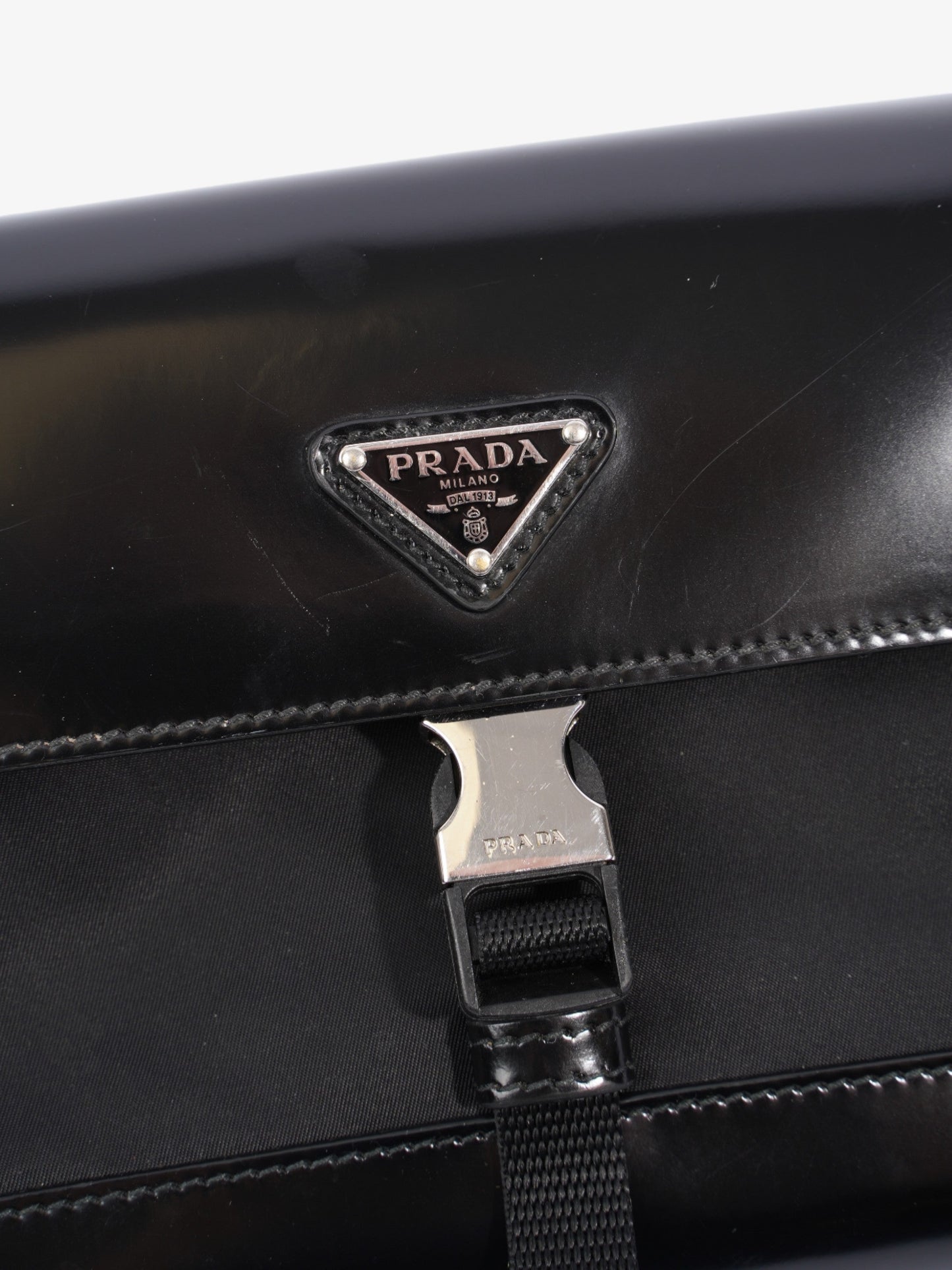 Prada Buckle-Flap Branded Messenger Black Re Nylon