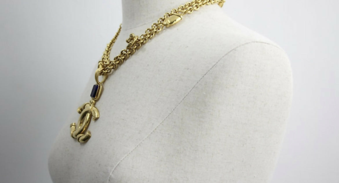 Chanel Vintage 94A Gripoix Blue Gold-plated Necklace
