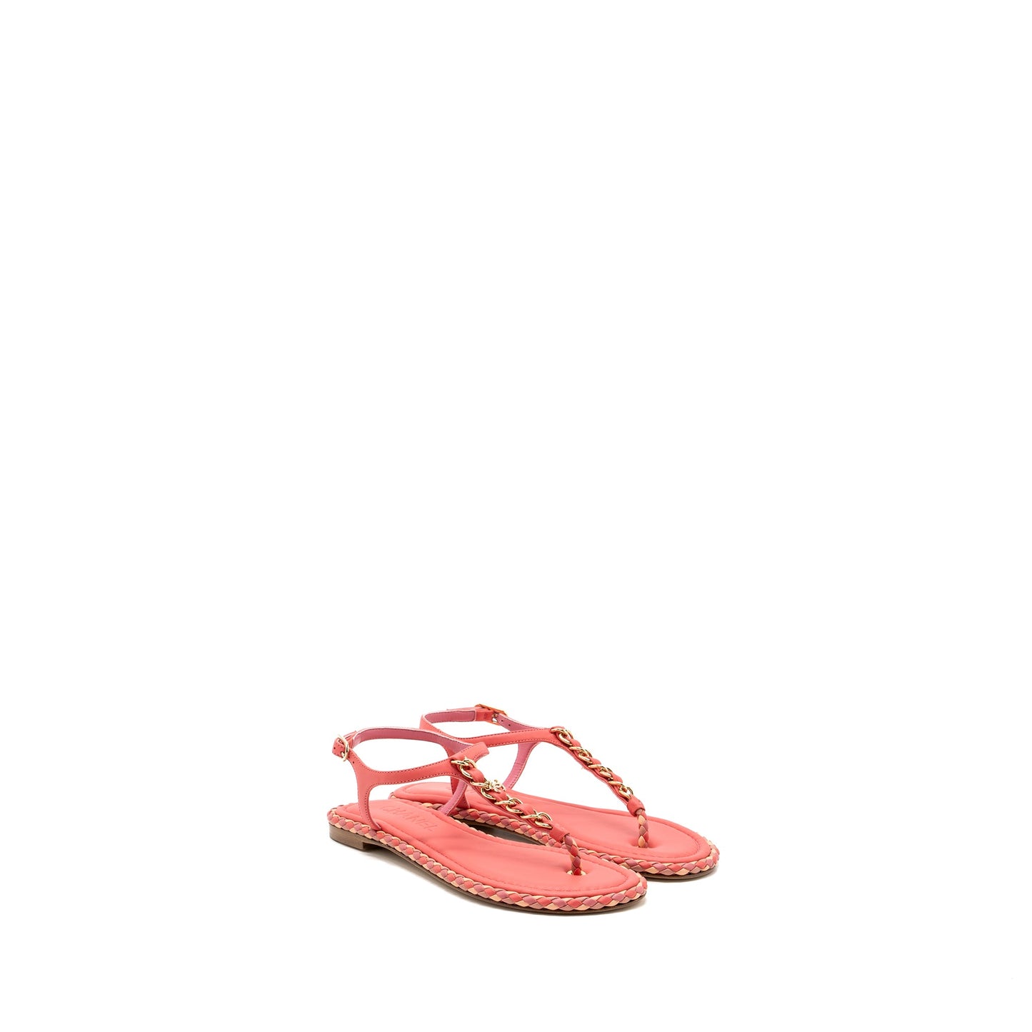 Chanel Size 36 Leather Chain Sandals Pink/ Multicolour L