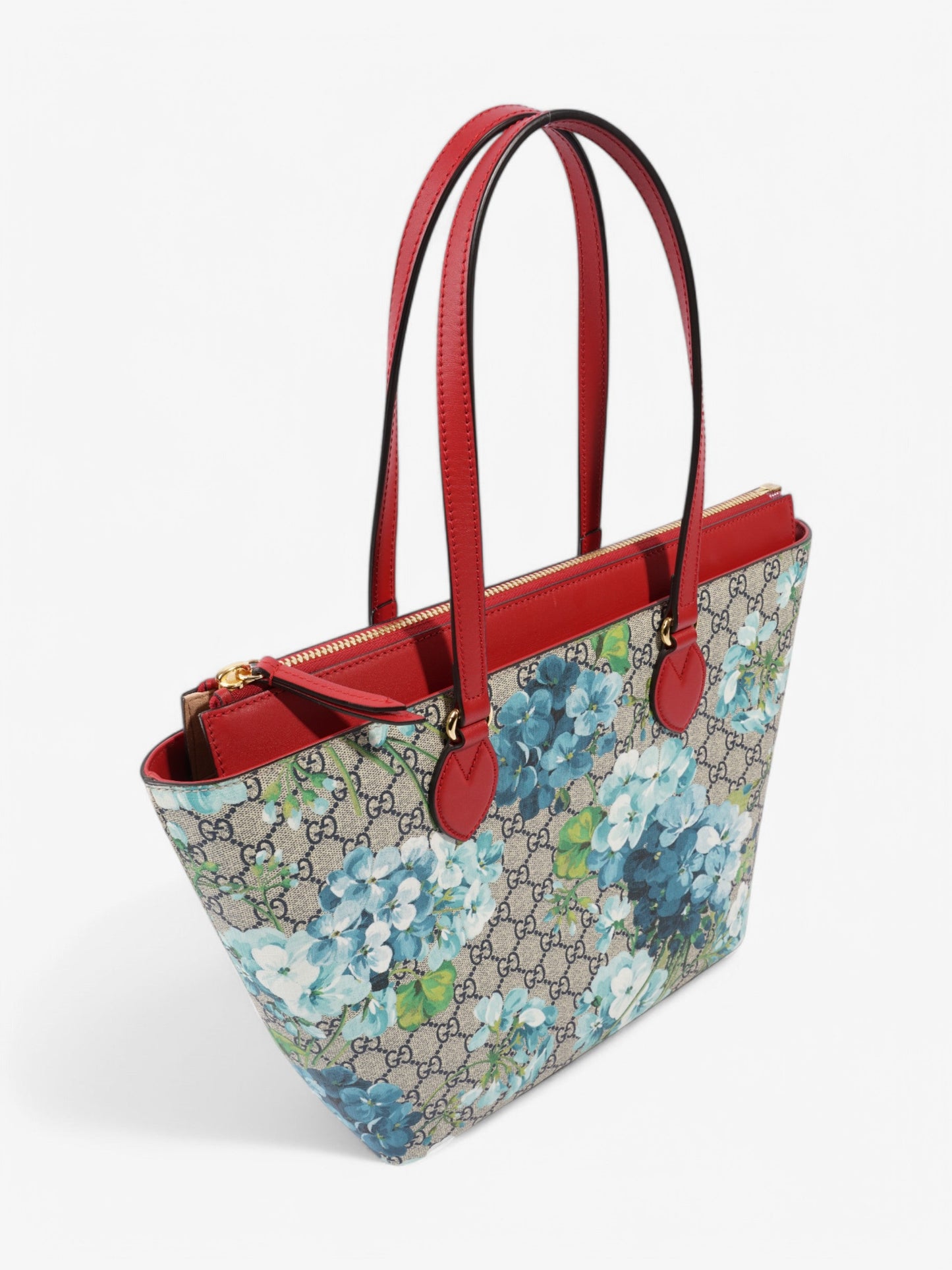 Gucci Linea A Zip Tote GG Supreme / GG Bloom / Red Coated Canvas Medium