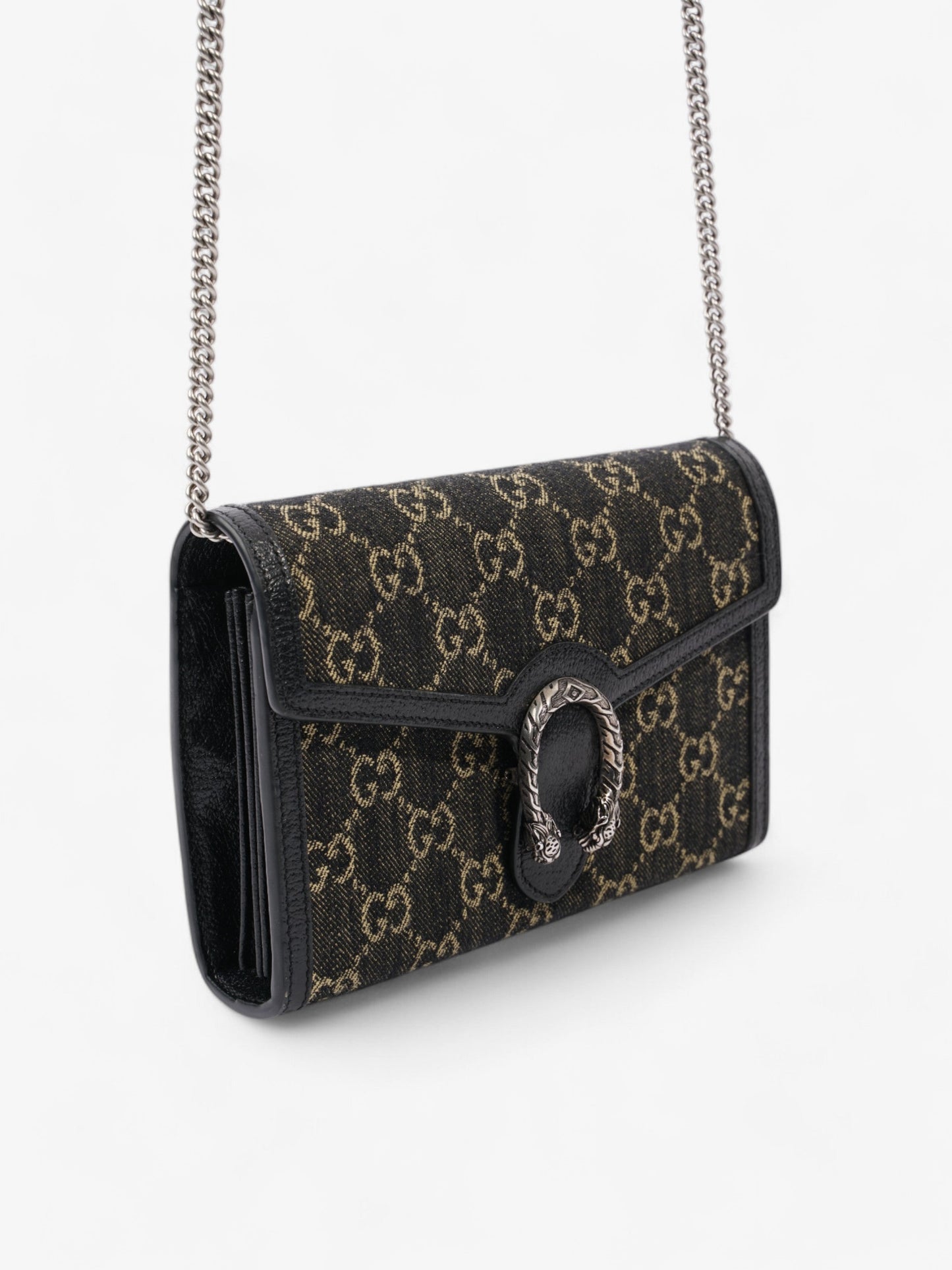 Gucci Dionysus Chain Wallet Black / GG Supreme / Ivory Denim