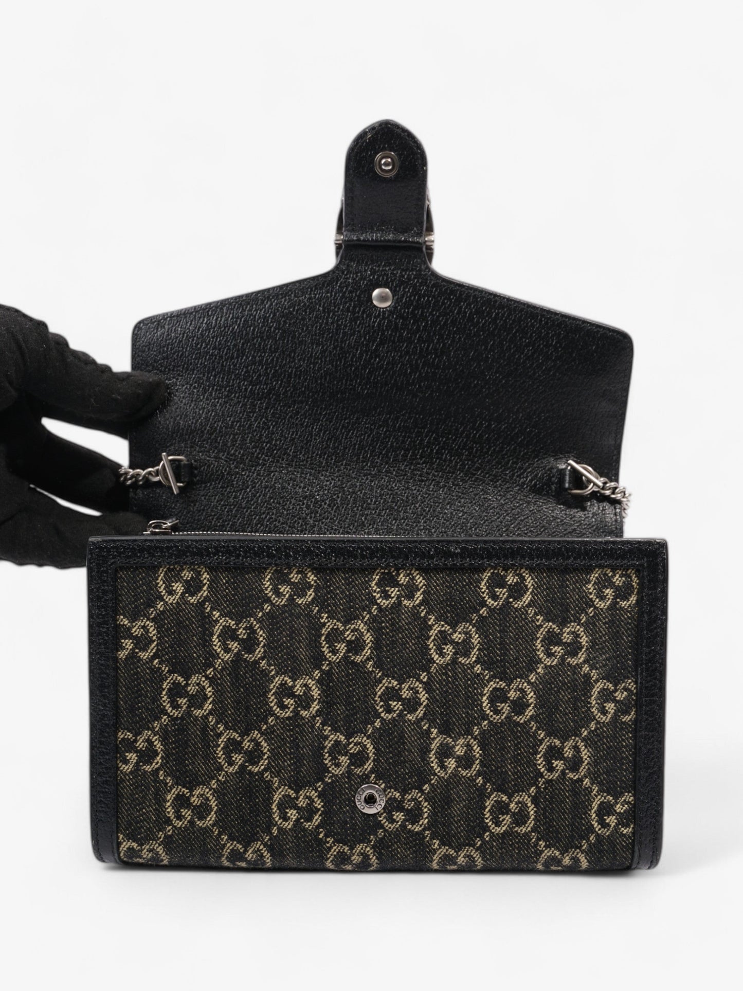 Gucci Dionysus Chain Wallet Black / GG Supreme / Ivory Denim