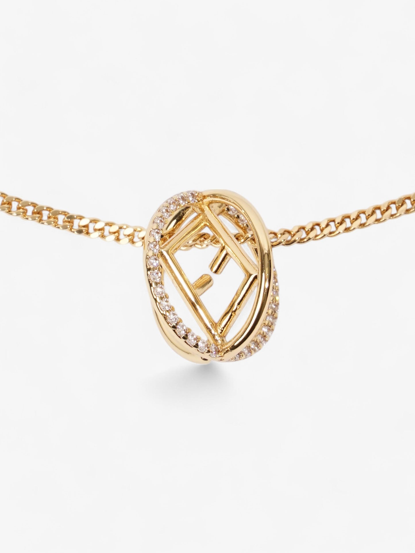 Fendi F is Fendi Circle Pendant Necklace Gold / Crystal Base Metal