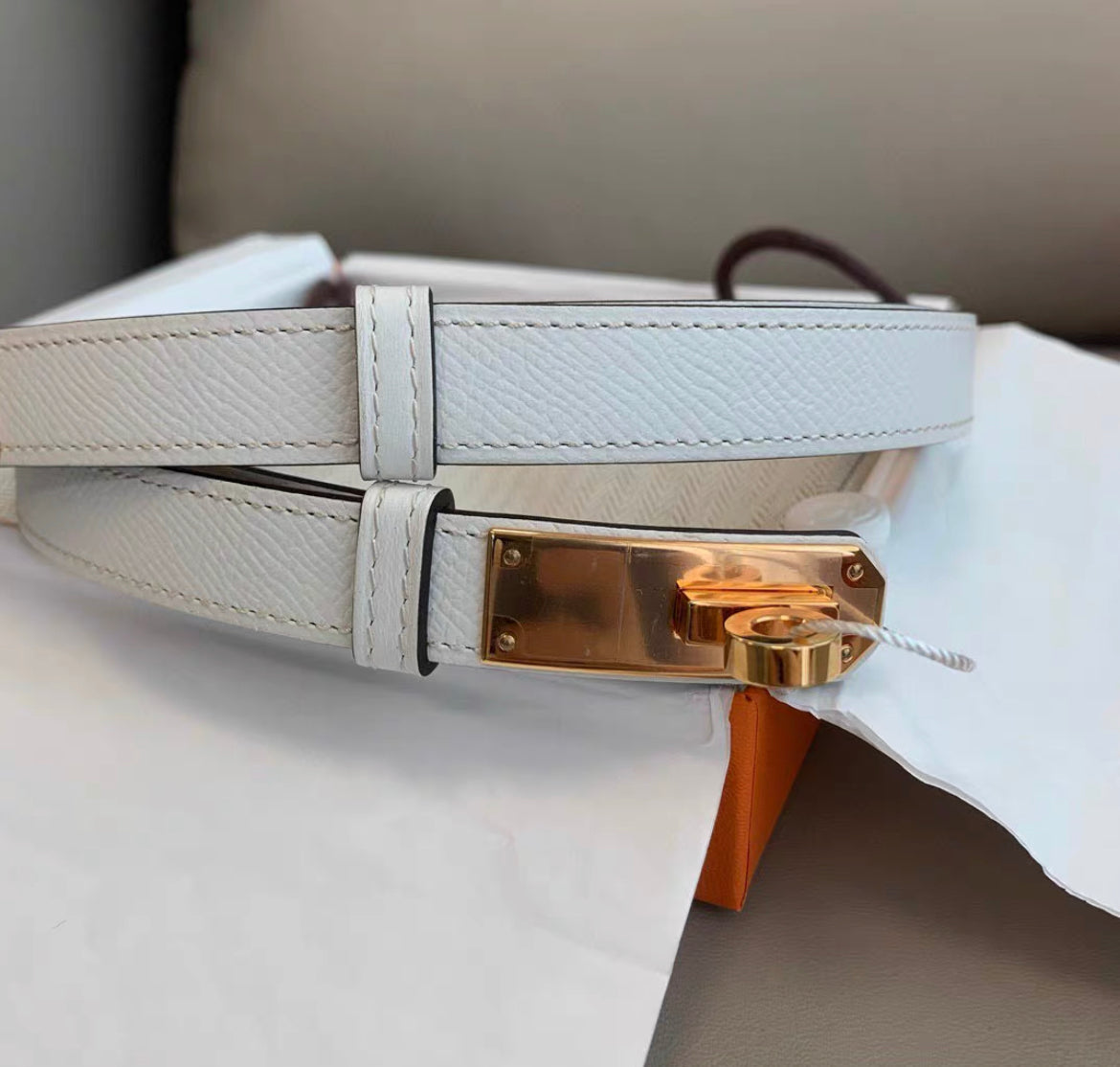 Hermes kelly belt white rose gold hardware