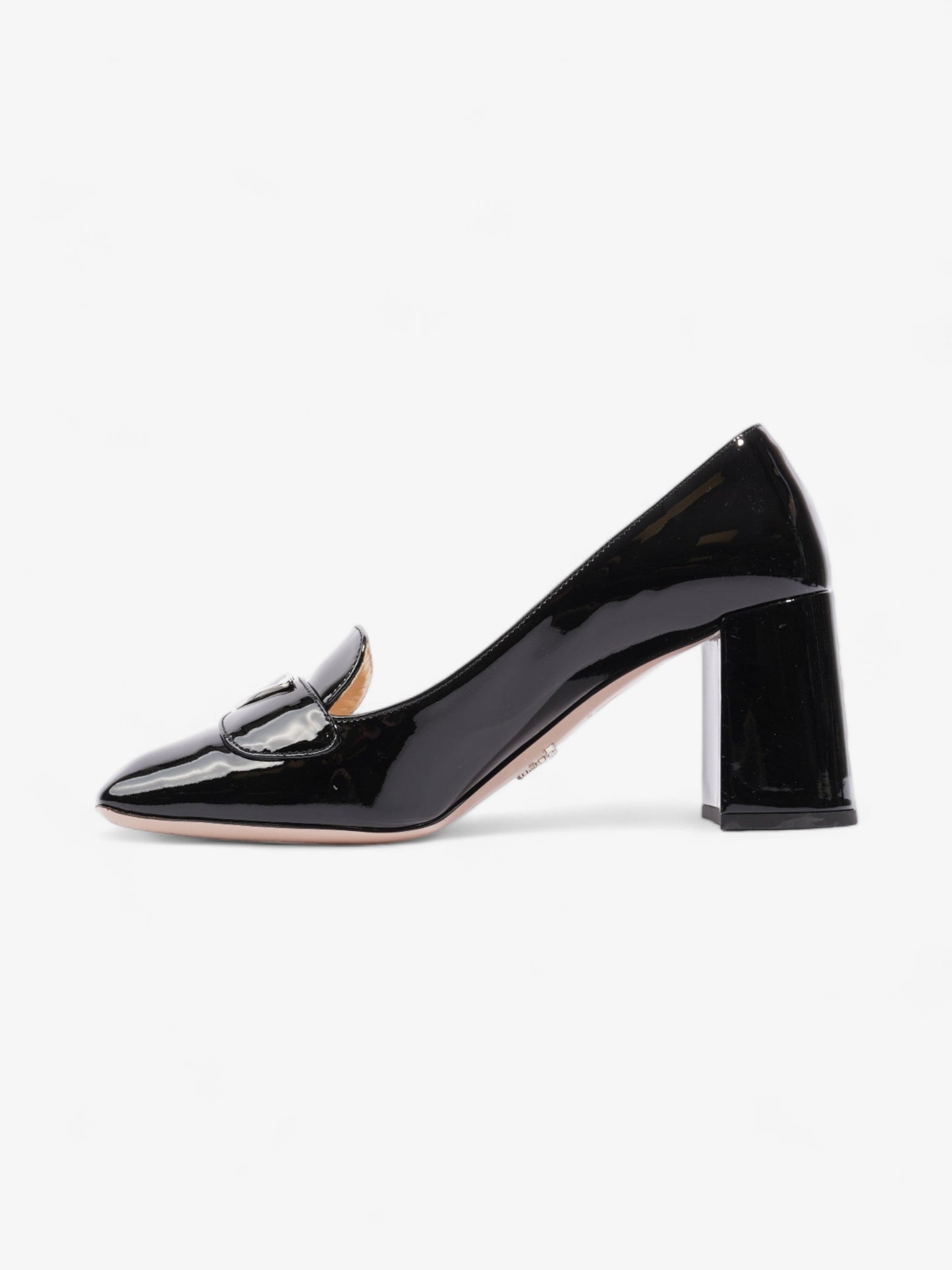 Prada Logo Block Heels 7.5cm Black Patent Leather EU 38 UK 5