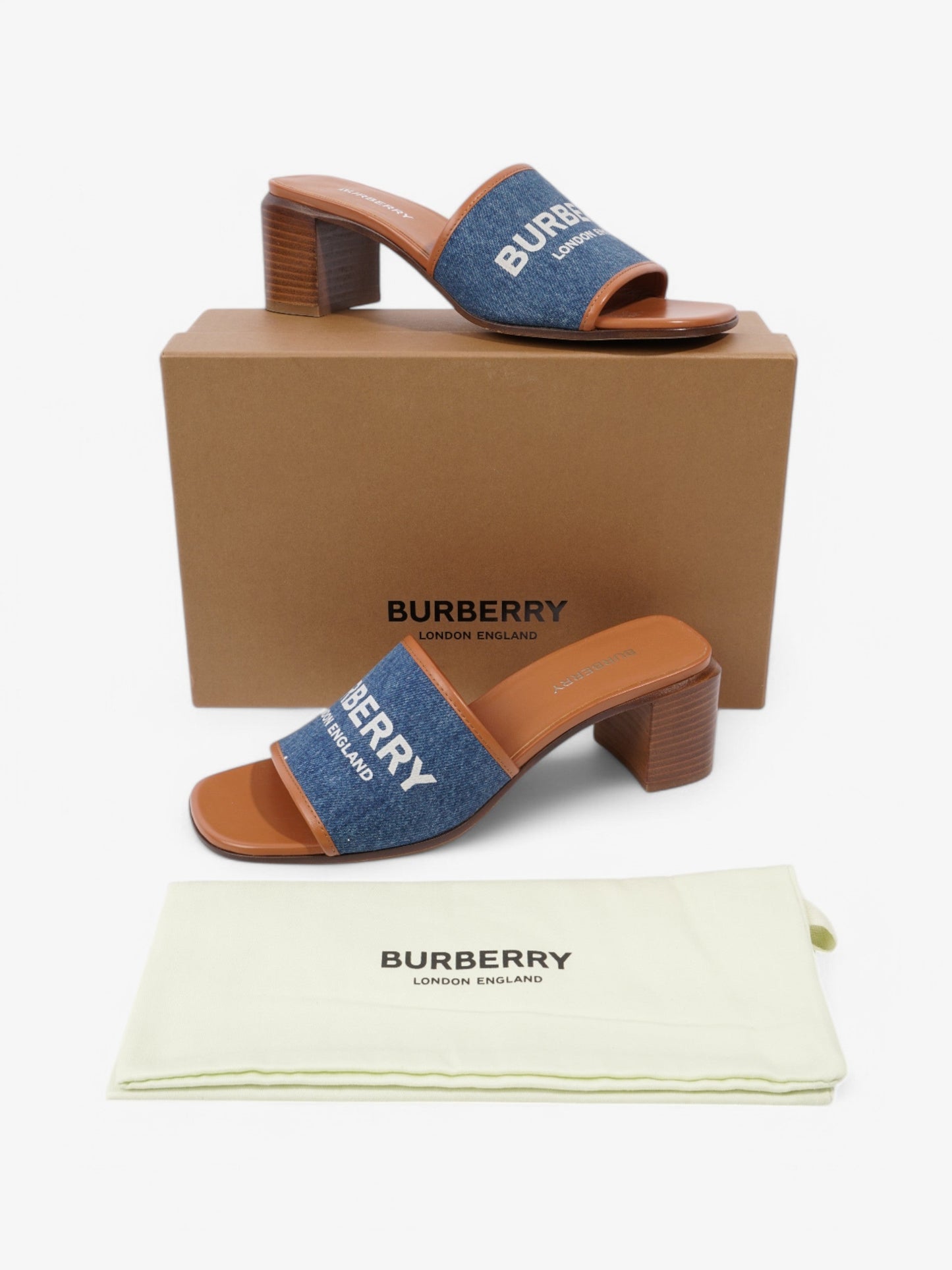 Burberry Denim Mules 55 Blue / Brown Denim EU 38 UK 5