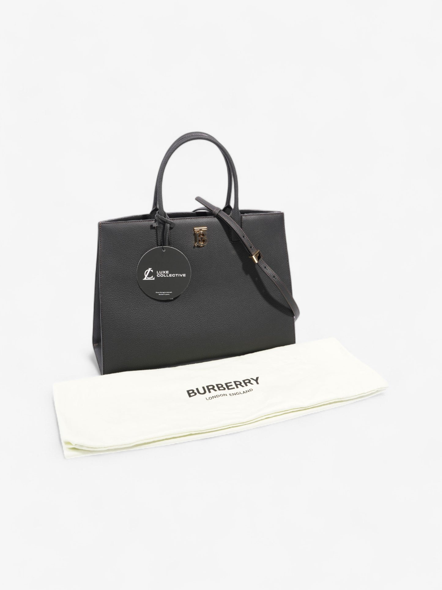 Burberry TB Tote Black Grained Leather Medium