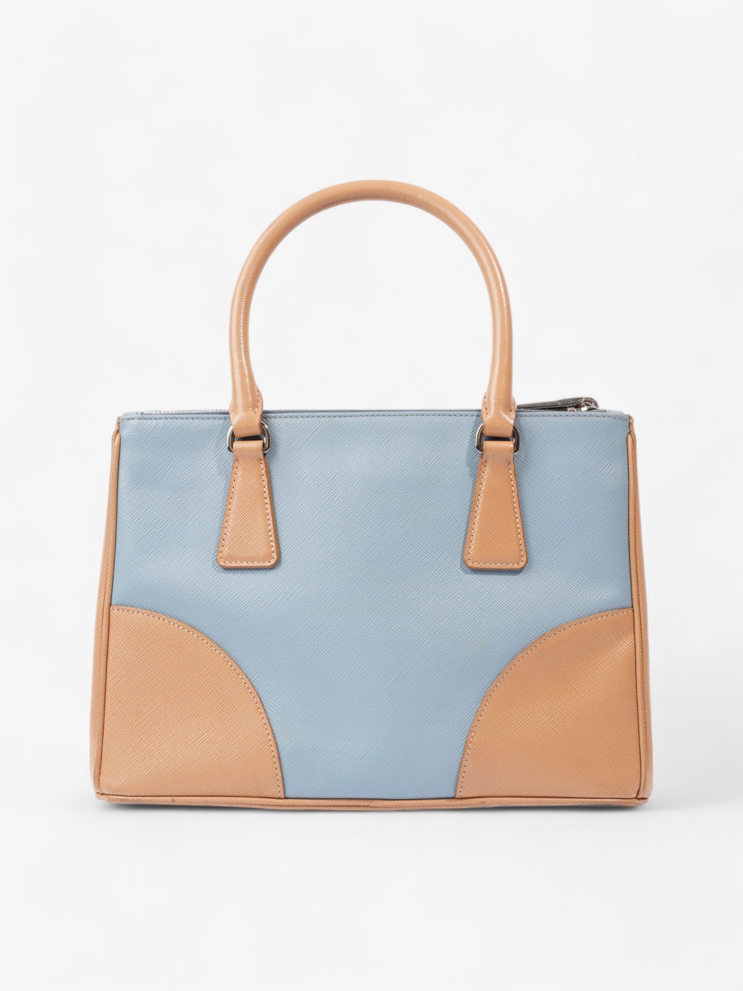Prada Galleria Double Zip Tote Blue / Beige Saffiano Leather