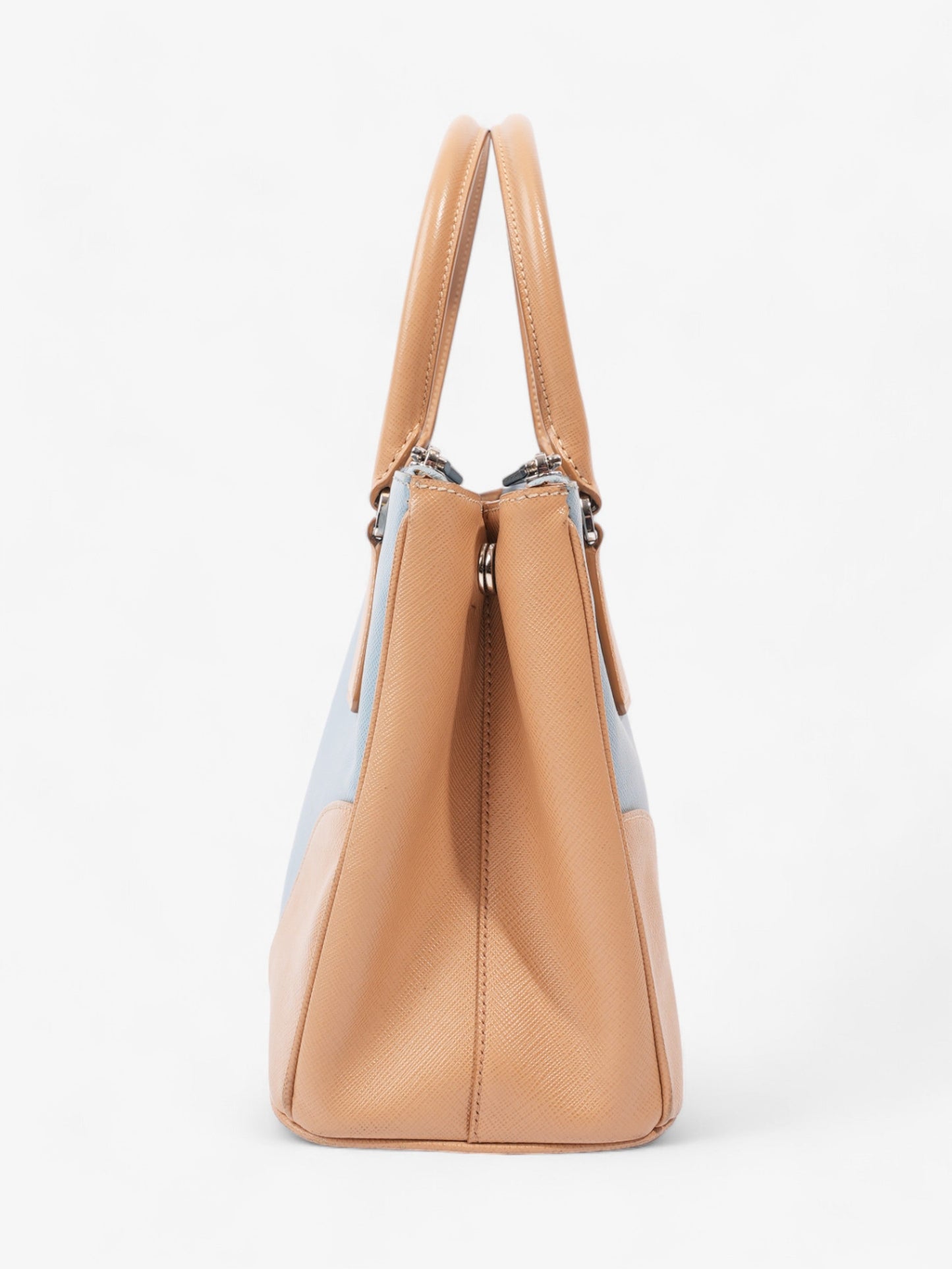 Prada Galleria Double Zip Tote Blue / Beige Saffiano Leather