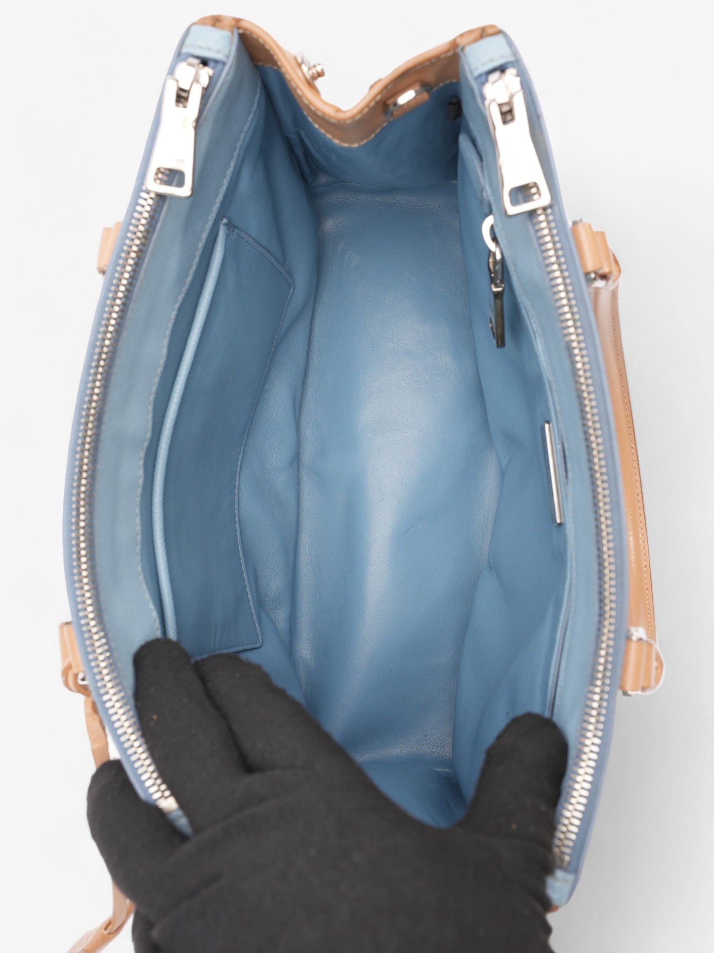Prada Galleria Double Zip Tote Blue / Beige Saffiano Leather