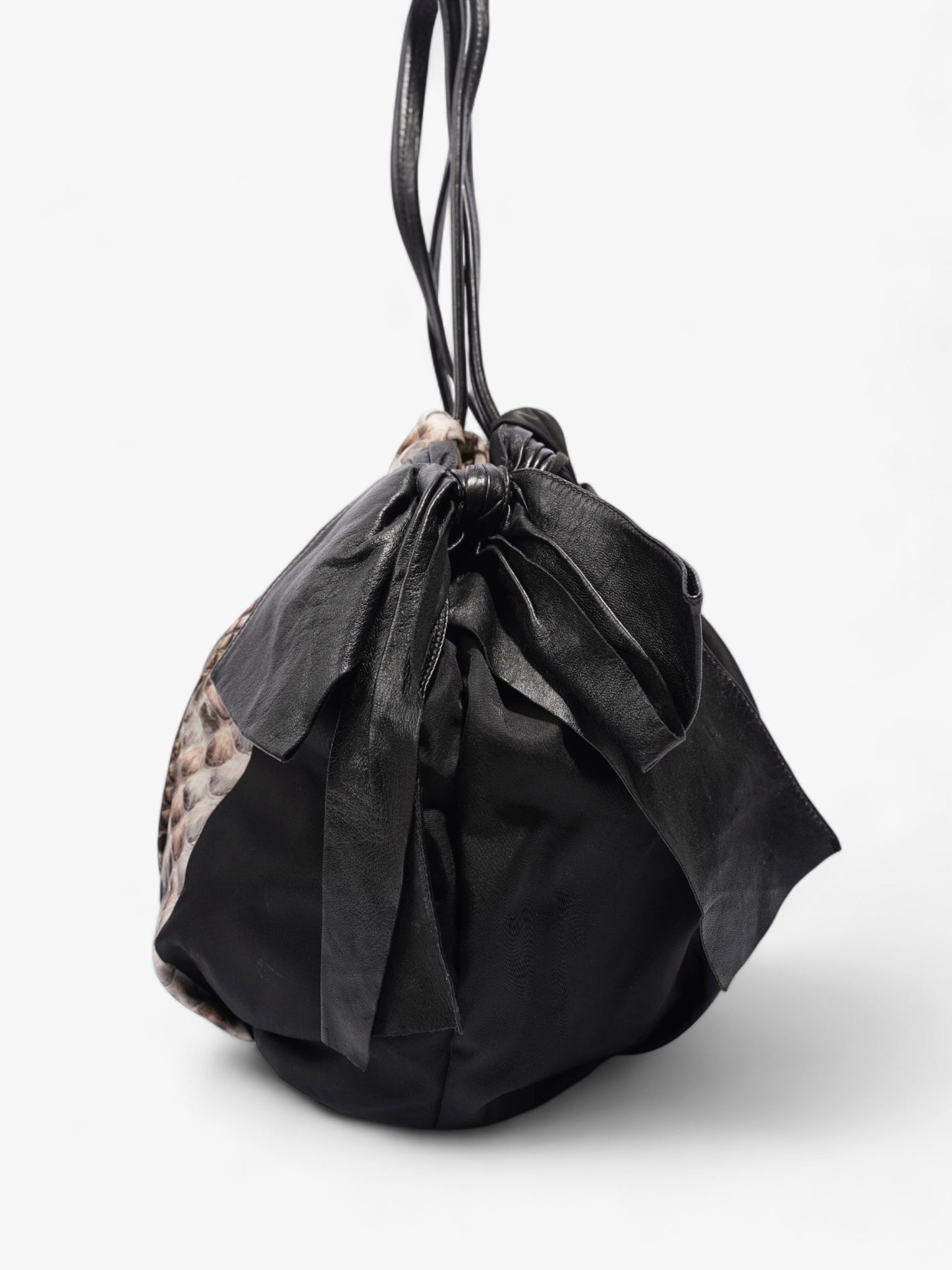Prada Python Print Bow Detail Black / Pink / Beige Nylon