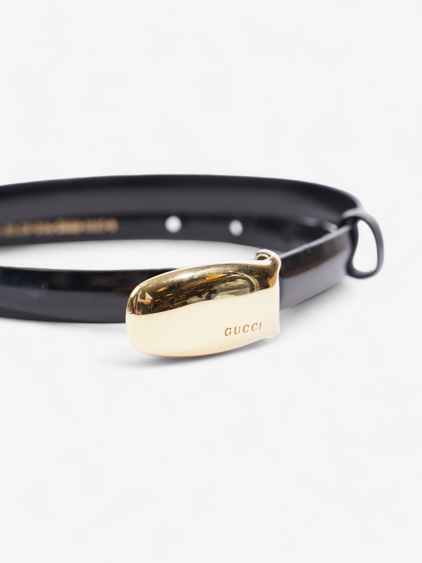 Gucci Oval Buckle Thin Belt Black / Gold Buckle Patent Leather 65cm 26"