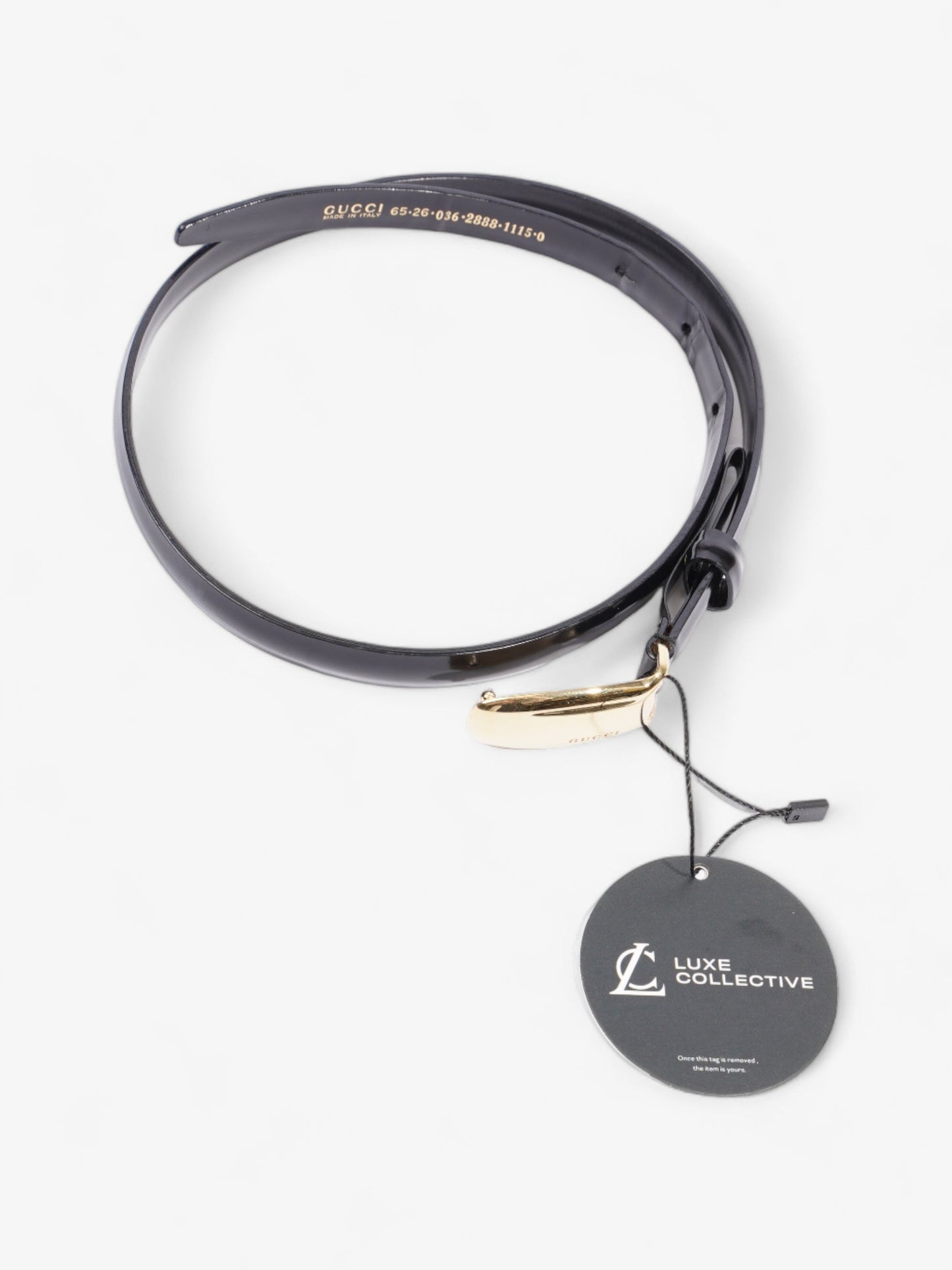 Gucci Oval Buckle Thin Belt Black / Gold Buckle Patent Leather 65cm 26"