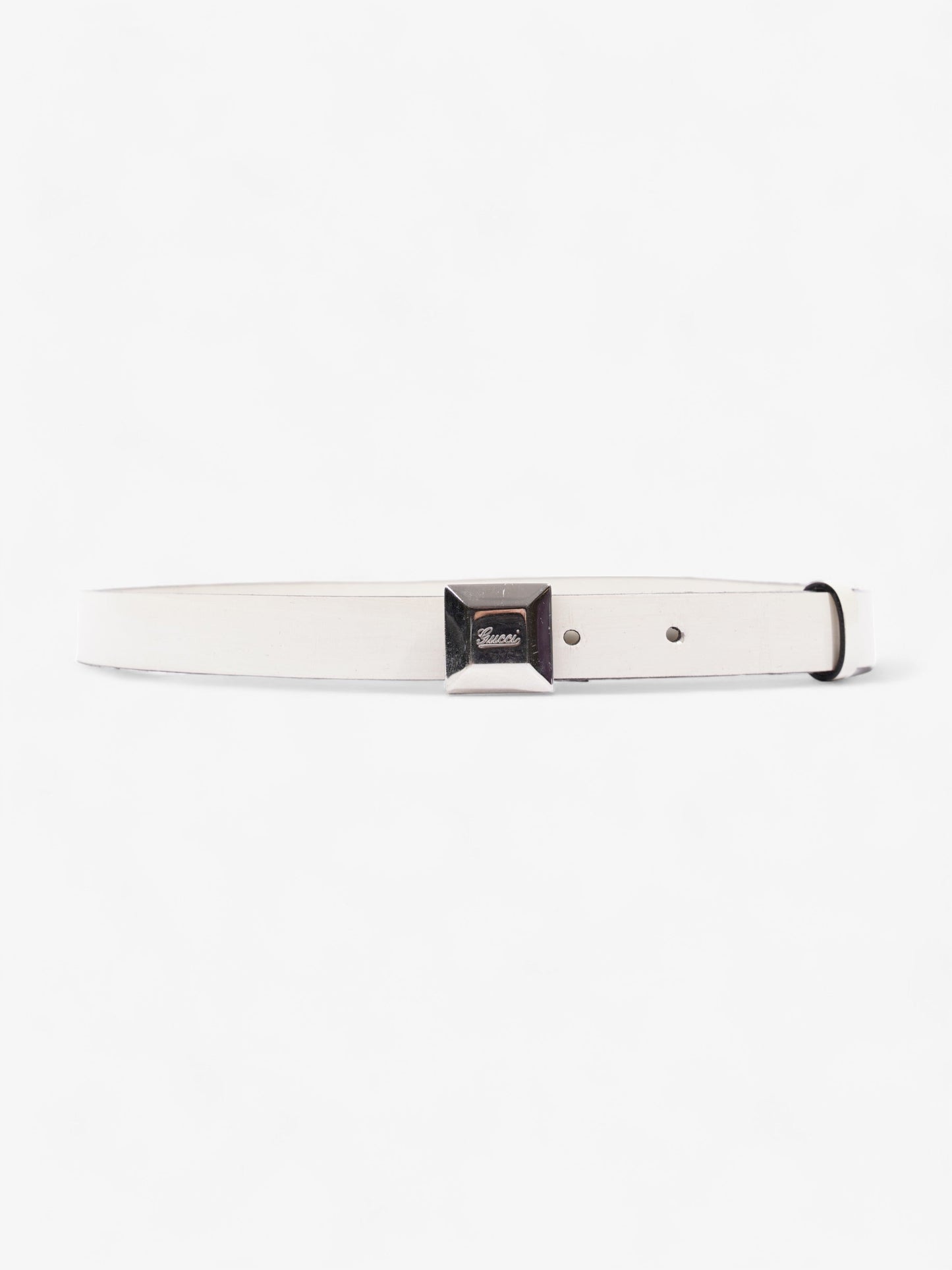 Gucci Thin Square Buckle Belt White Patent Leather 85cm