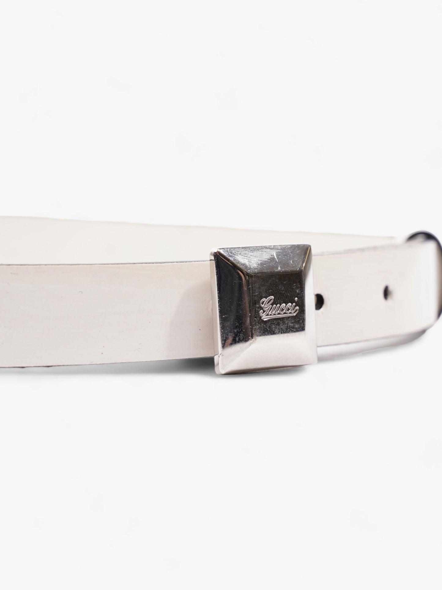 Gucci Thin Square Buckle Belt White Patent Leather 85cm