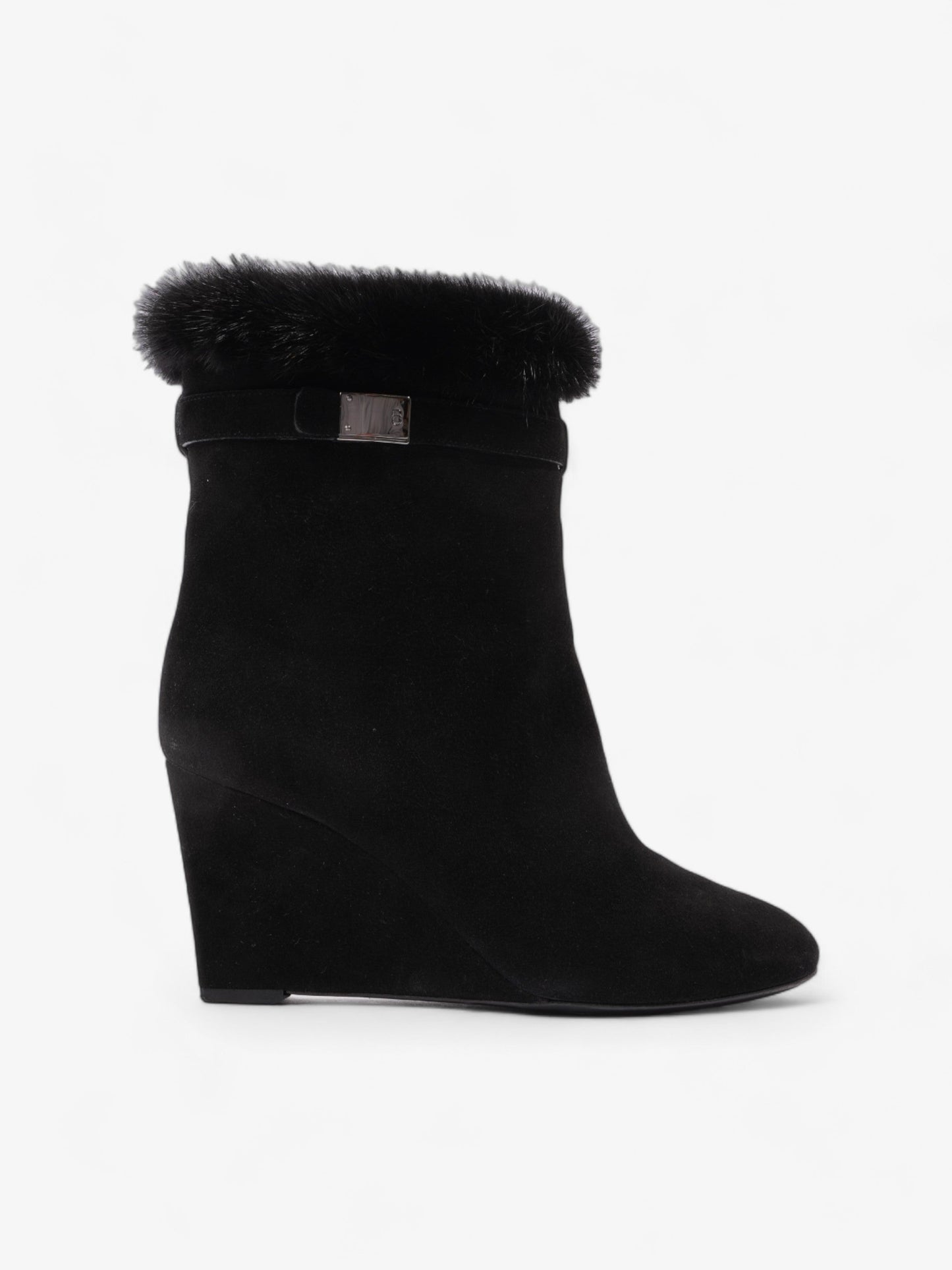 Christian Dior Fur Trim Ankle Boots 80mm Black Suede EU 37 UK 4