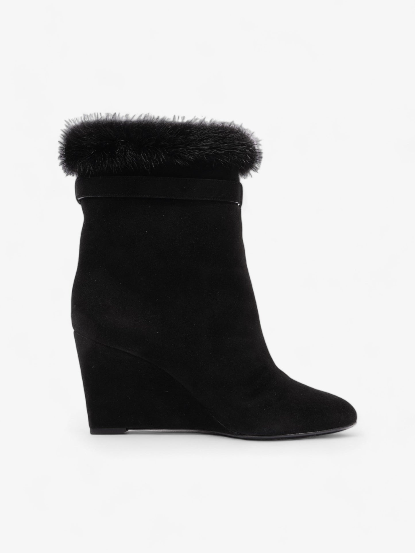 Christian Dior Fur Trim Ankle Boots 80mm Black Suede EU 37 UK 4